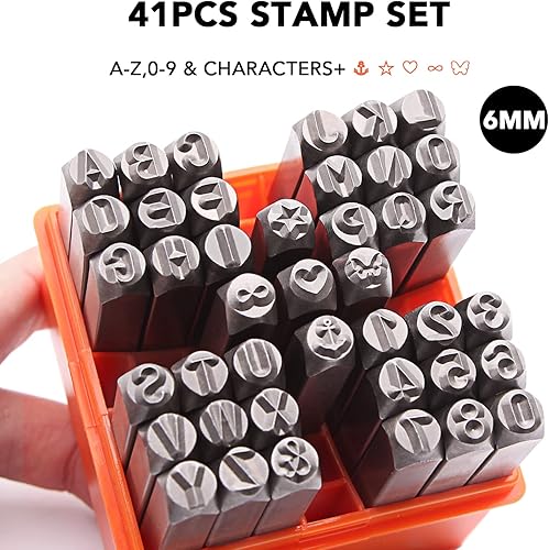 Vista 13 de Tlimus Kit de estampado de metal con temática de ángel, 12 unidades, 0.236 in (1/4 pulgadas), kit de sellos de metal para manualidades, accesorios