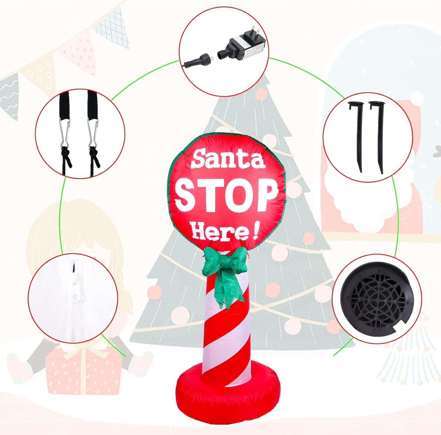 Vipush 4 FT Santa Stop Here Sign Christmas Inflatable with LED Lights for Christmas Decorations Indoor Outdoor Yard Lawn Holiday Garden Decorations