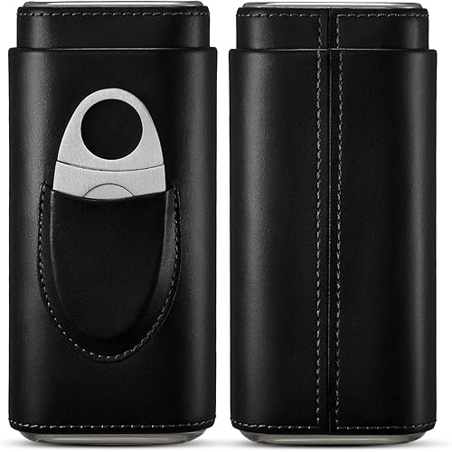 Estuche de viaje para cigarros, accesorios para humidor de puros, caja de cigarros con cortador, regalo de SEEJI para hombres (negro)