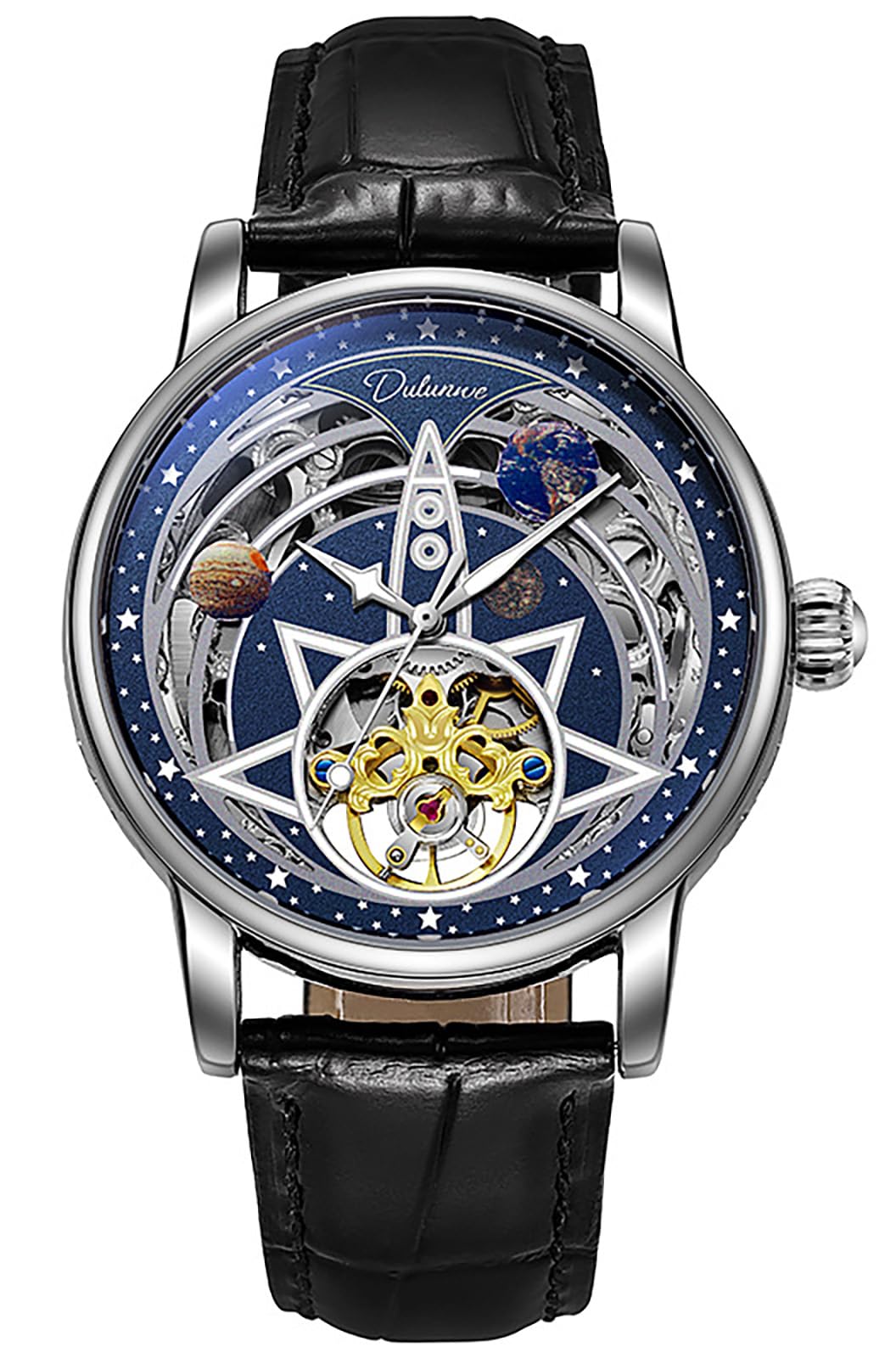 BESTKANG Orologio da polso da uomo, automatico, meccanico, scheletro, in pelle, impermeabile 3 AT