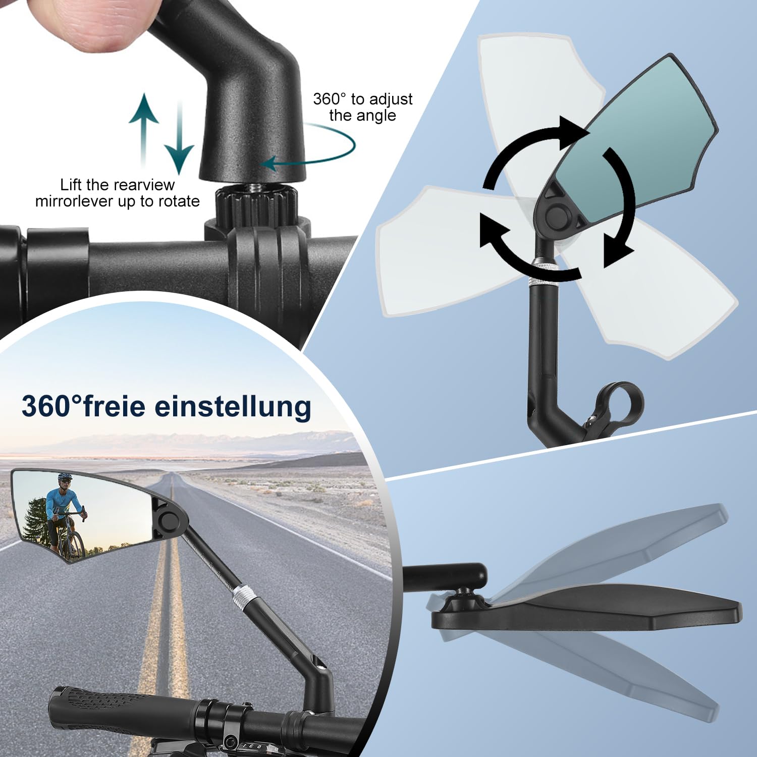 Rétroviseur Vélo Ezweiji – Rotatif 360°, Pliable – S’adapte Aux Guidons De 16 à 22 Mm