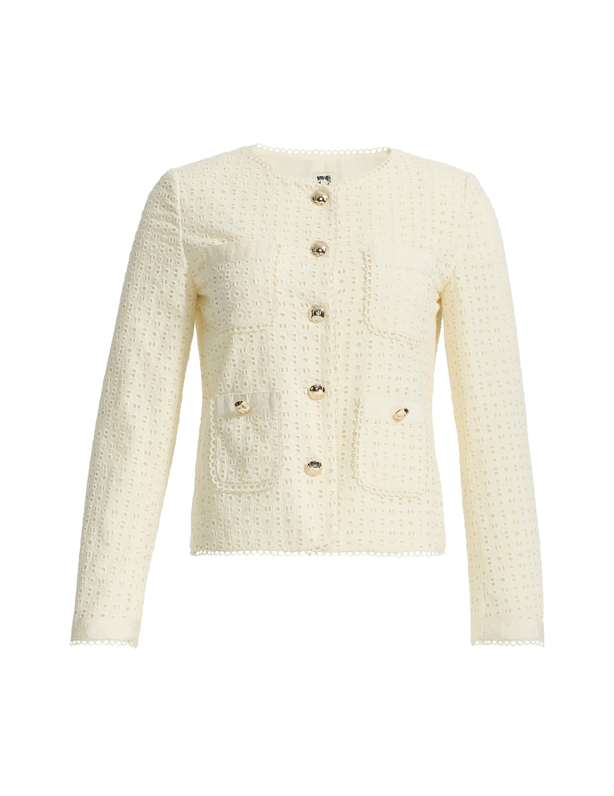Anne Klein Womens Eyelet Button-Front Blazer