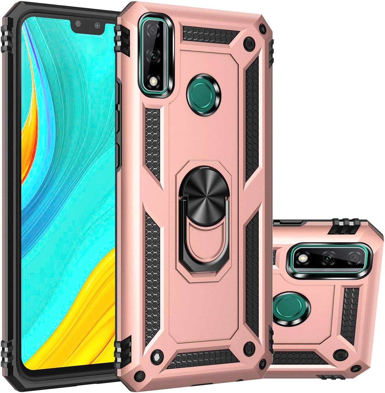 MOONCASE Y8s Case, Hybrid 2 in 1 Case PC + TPU Rugged Armor with Kickstand Shockproof Protective Cover for Huawei Y8s 6.5" -Rose Gold