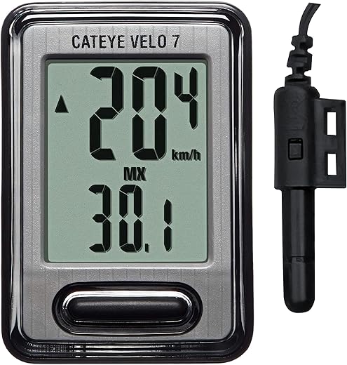 CATEYE Velo 7 Bike Computer β Entry-Level Wired Speedometer Perfect for Beginner Cyclists, Auto Start/Stop, Easy Setup for Road, MTB, Gravel Bikes, 3 Year Battery Life