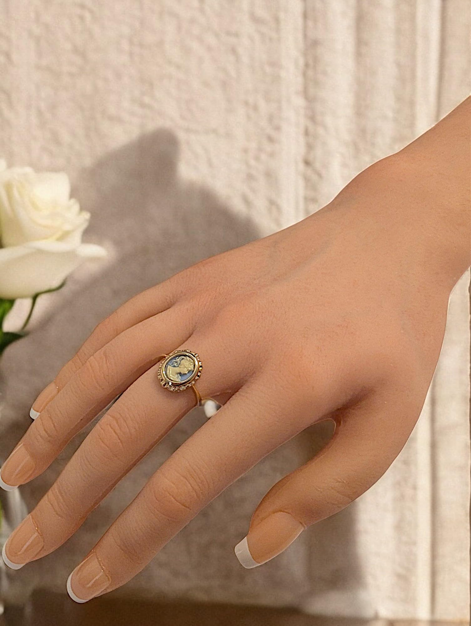 Bague Femme Camé bleu Plaqué Or 18 carats - Neuve - Taille au choix