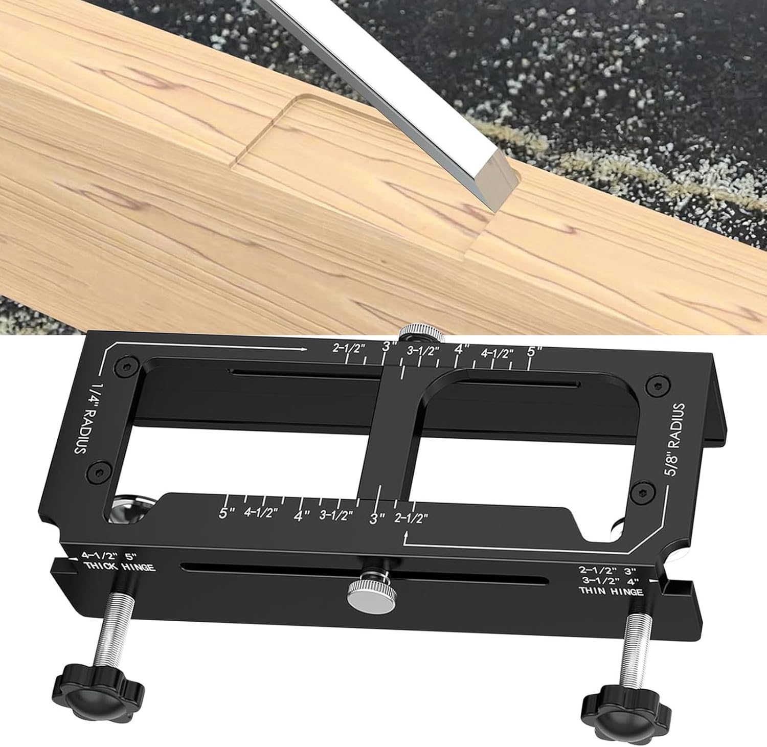 Fafeicy Door Hinge Mortising Jig, Precision Aluminum Alloy Router Template, Fits Hinges 2.5 to 5 Inch Length and 1/4 /8 Inch Radius, Ideal for Craft Enthusiasts and Professionals