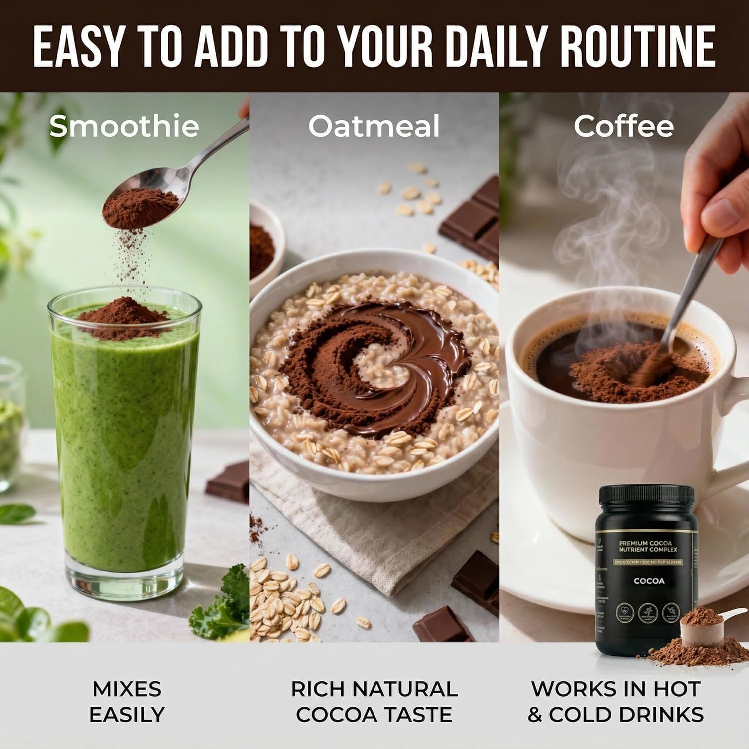 Poudre de Cacao Riche en Flavanols avec 600mg d’Épicatéchine, 10X plus de Flavanols que le Cacao Ordinaire, Soutient l’Oxyde Nitrique & l’Énergie Naturelle