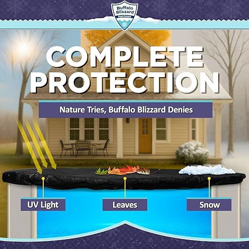 Vista 8 de Buffalo Blizzard - Cubiertas de invierno Micro Mesh Black para piscinas redondas, ovaladas y rectangulares Permite el paso de la lluvia o la nieve