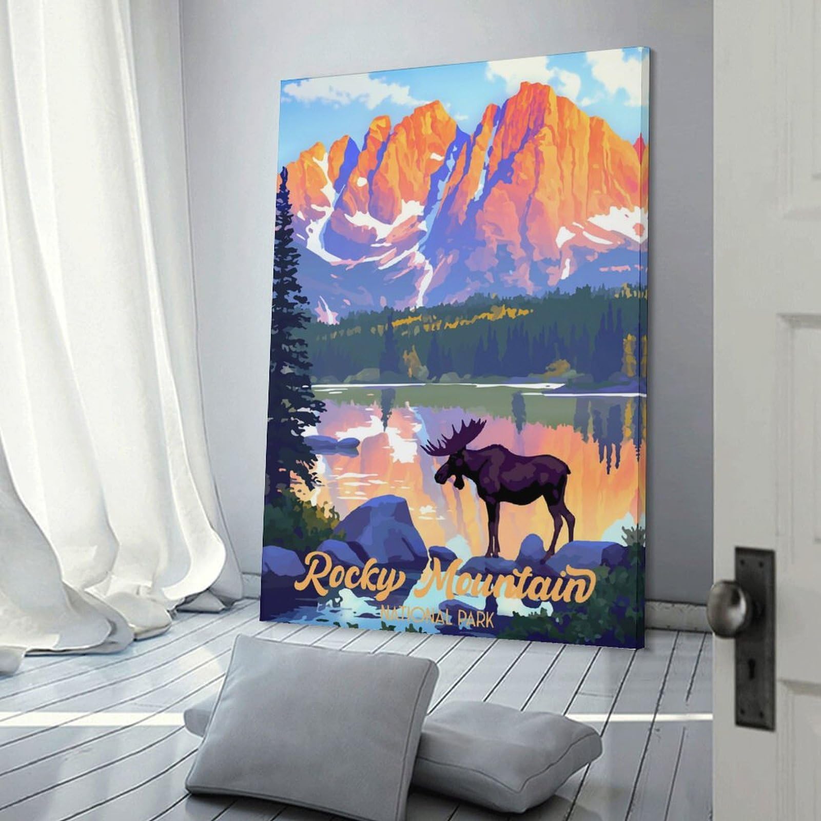Junmoney Rocky Mountain Decorative Canvas Print 24x36inch(60x90cm), for Apartment Walls, Studios Or Work Areas, Home Artwork for Modern Interiors