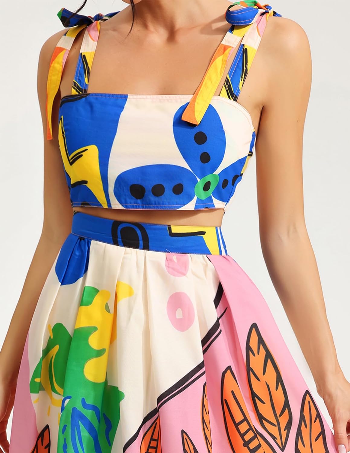 Floral Two Piece Skirt Set For Women boho dress Printed Sleeveless Vest High Waist Skirt Set Square Neck Slip Dress