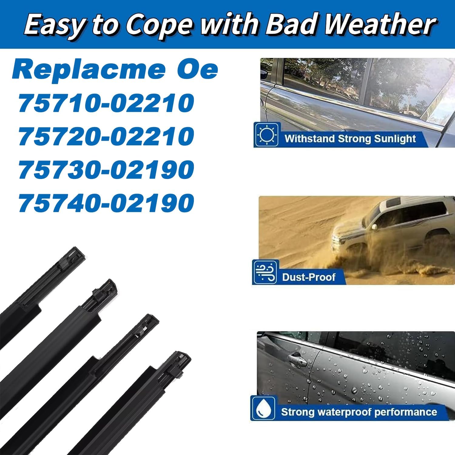Weather Stripping Window Molding Trim Seal Compatible with Toyota Corolla 2009-2012 Weatherproof Outside Trim Seal Belt Replace# 7571002210 7572002210 7573002190 7574002190
