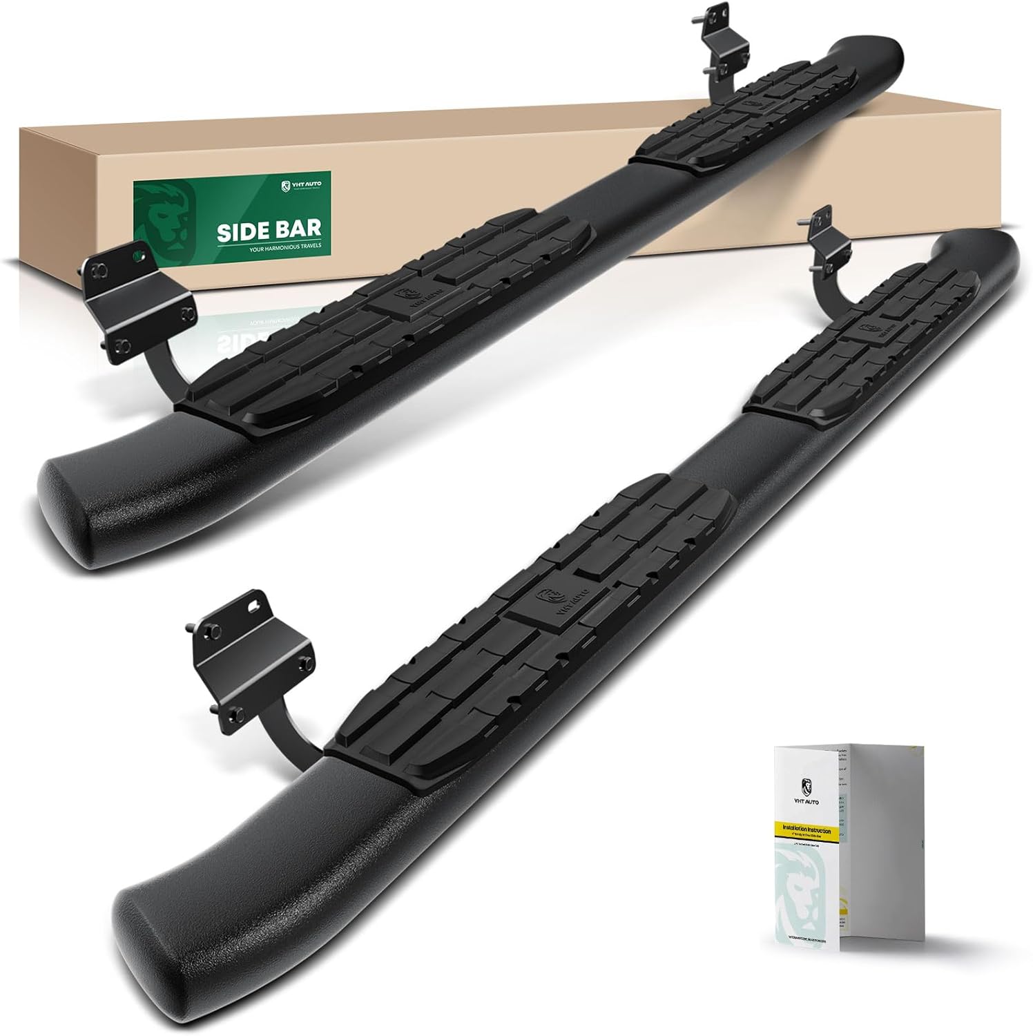 YHTAUTO 4.25" Running Boards Side Step Bars Fit Ford F-150 2021-2026, F-250/F-350 Super Duty 2017-2026, Extended Cab/Super Cab, Textured Black Steel, Rocker Panel Mount Side Step Rails