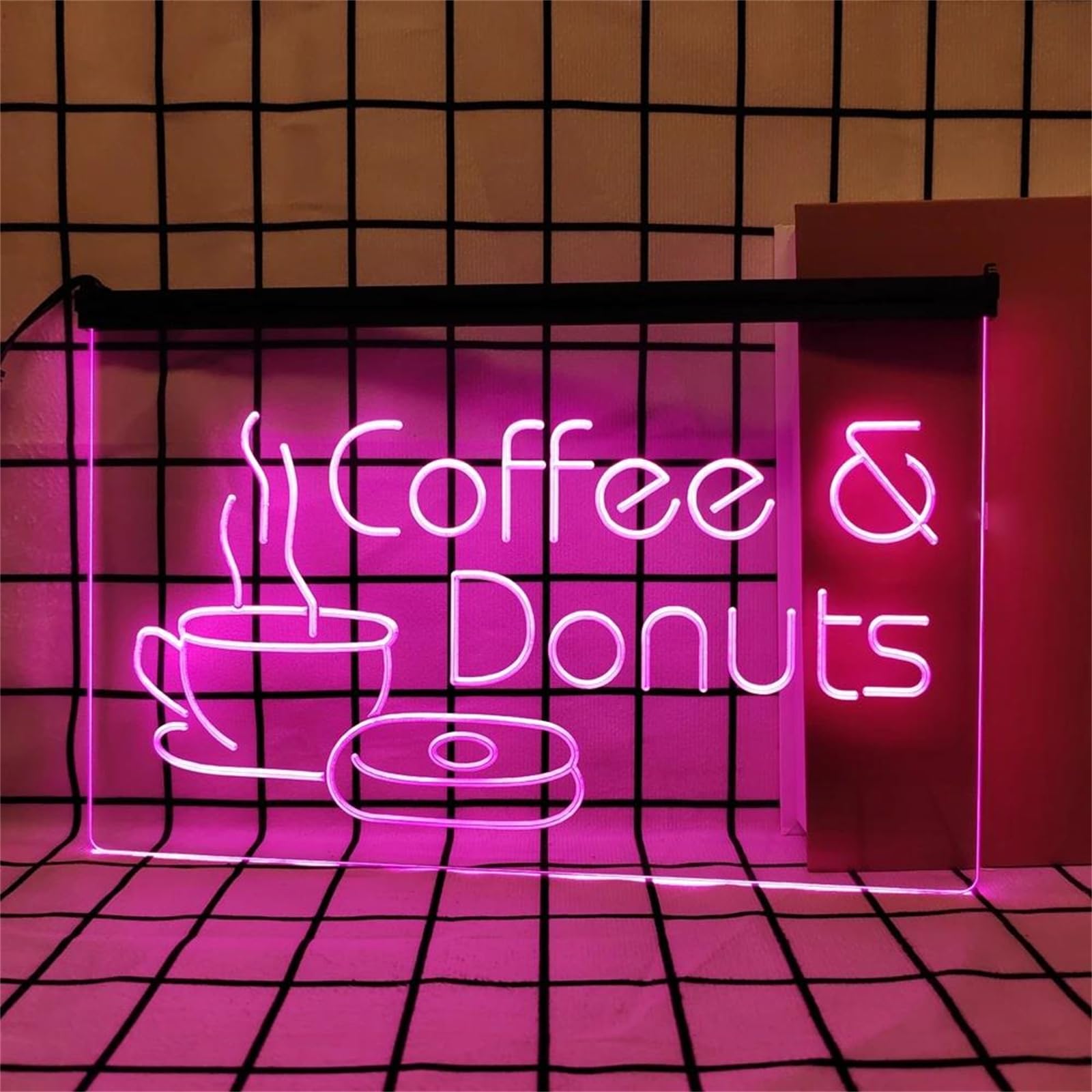 Coffee & Donuts Letrero De Neón Regulable RGB De 24 Teclas para Decoración De Pared, Letrero De Luz De Neón LED De Café Y Donas Alimentado por USB para Restaurante De Té,60x40cm