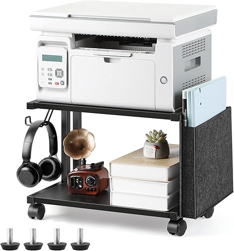 Miniatura 9 de Soporte de impresora debajo del escritorio, mesa de impresora con almacenamiento pequeño carrito de impresora con ruedas, soportes de impresora de