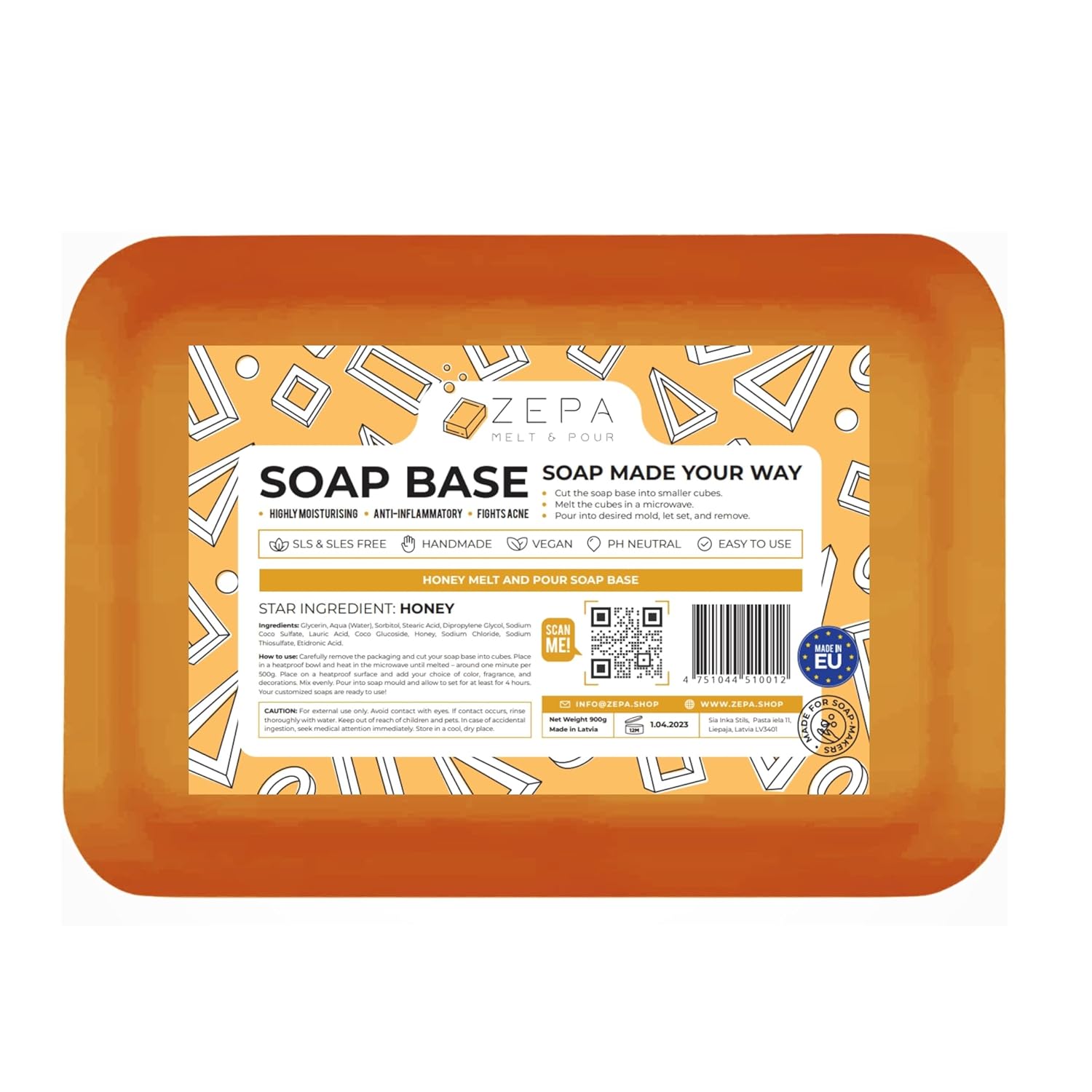 HonigTransparent Rohseife zum Seifengießen Glycerinseife, SLS FREI