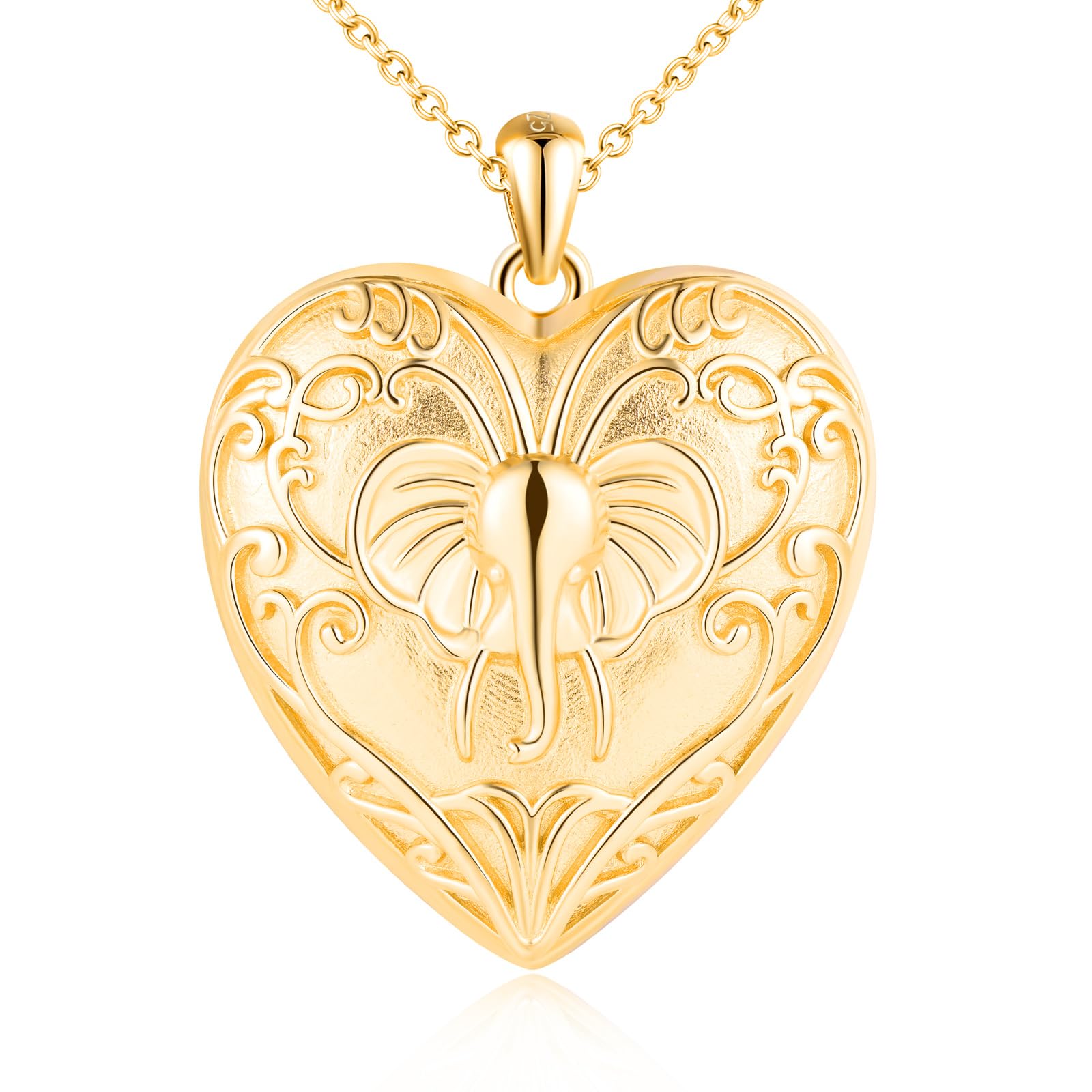 MicLee Collar Foto Corazón Medallones de Plata 925 para Mujer Collares Colgantes Photo Openable Moda Colgante Corazón de Elefante Collar Souvenir