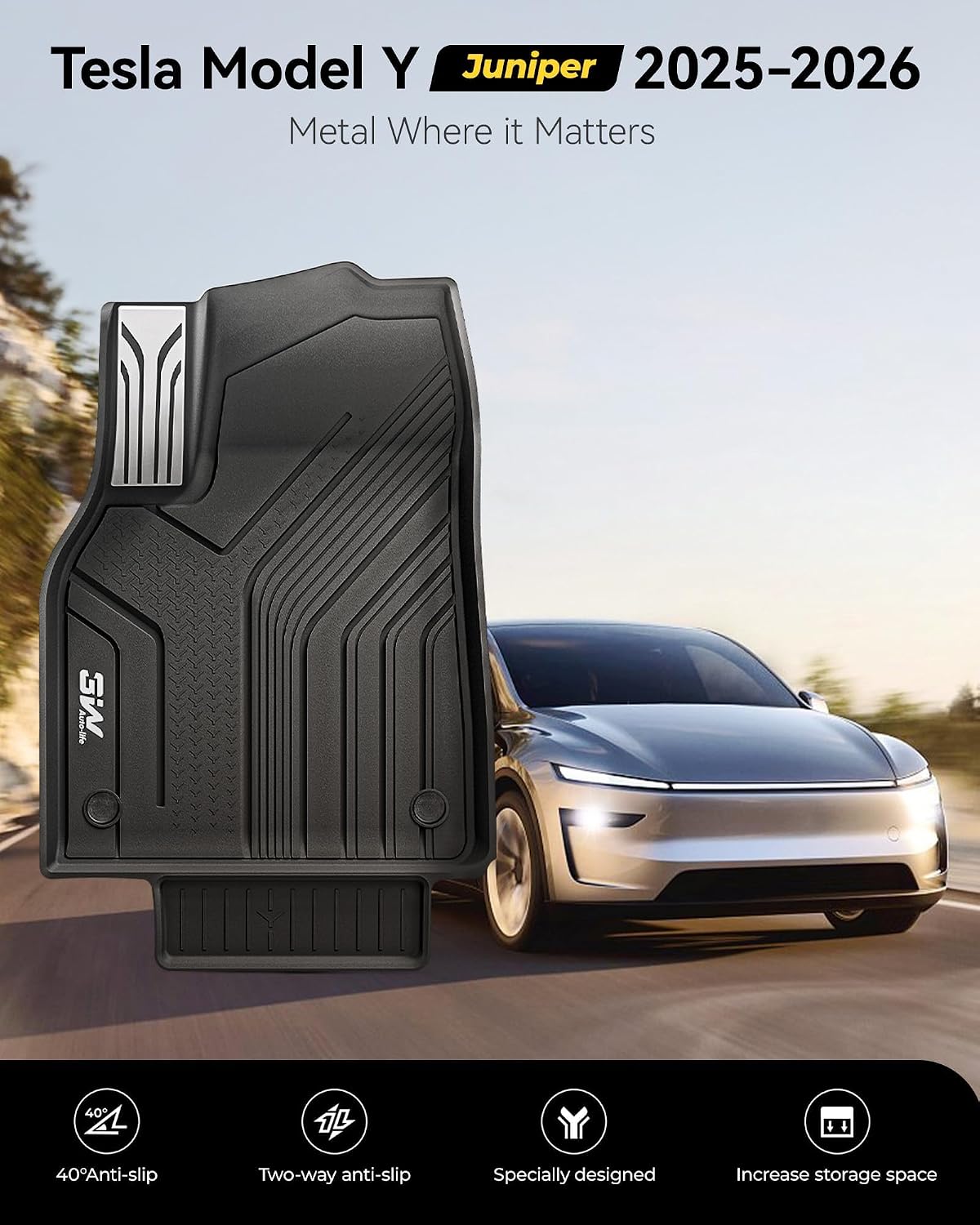3W Tesla New Model Y Juniper 2025 2026 Floor Mats & Cargo Liners, Trunk Mats, Seat Back Cover Protector, All Weather Customer Fit Upgrade Vigormold™ TPE, Model Y Juniper Accessories(Not for Standard)