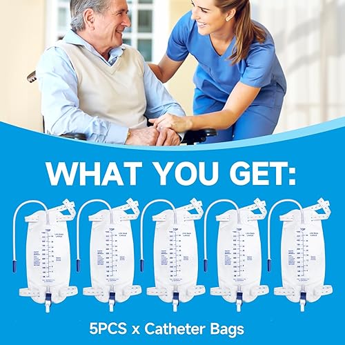 Miniatura 7 de Bolsas de catéter para hombres con 5 piezas, bolsas de catéter Foley para piernas para hombres, 33.8 fl oz, bolsas de orina para un diseño de