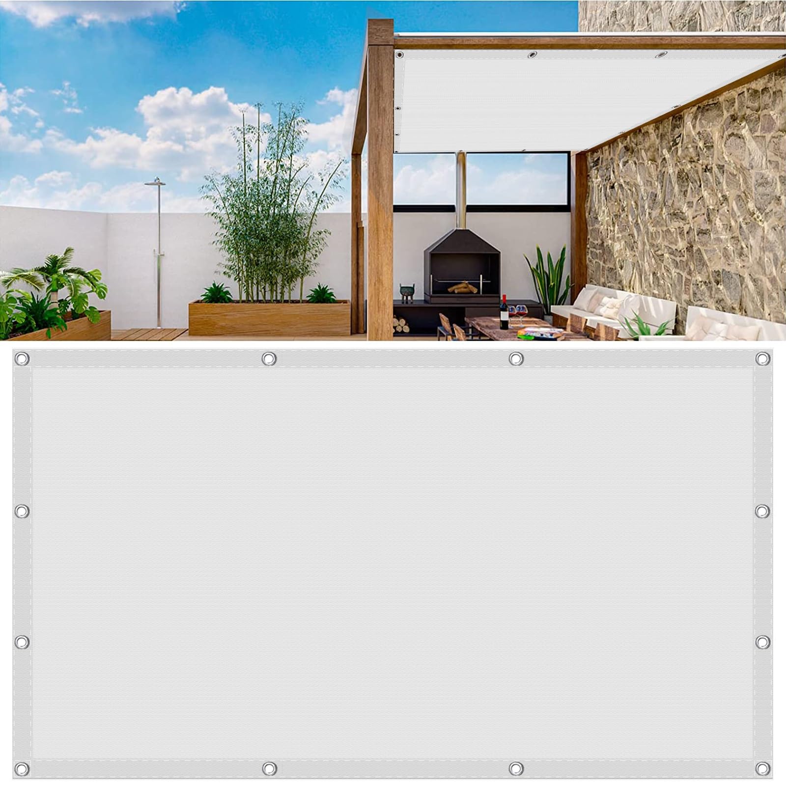 Toile d'ombrage 4.5x8 m haute protection 98% UV blanc imperméable pour terrasse et grand camping
