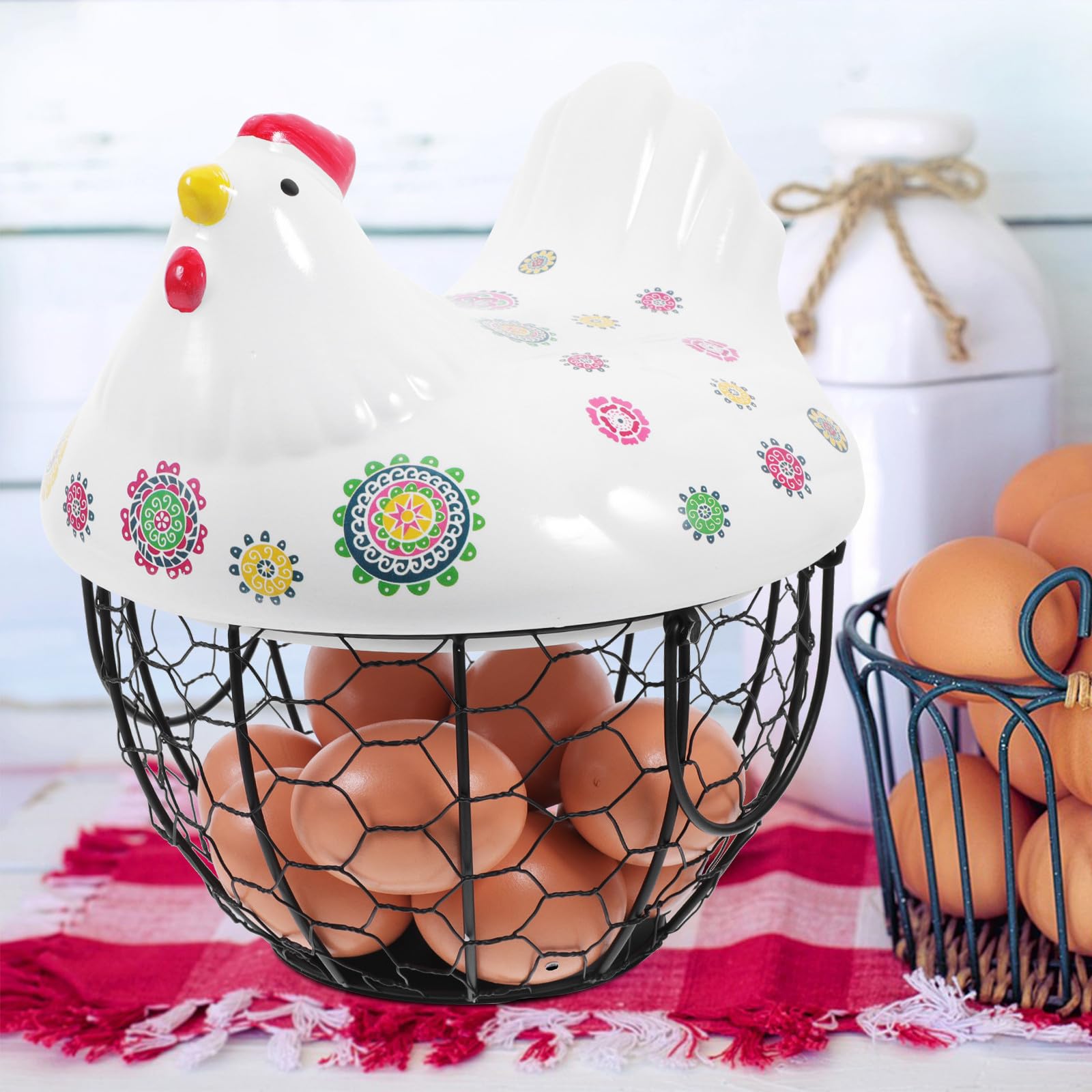 Cesta de Huevos de Hierro con Tapa de Cerámica para Cocina