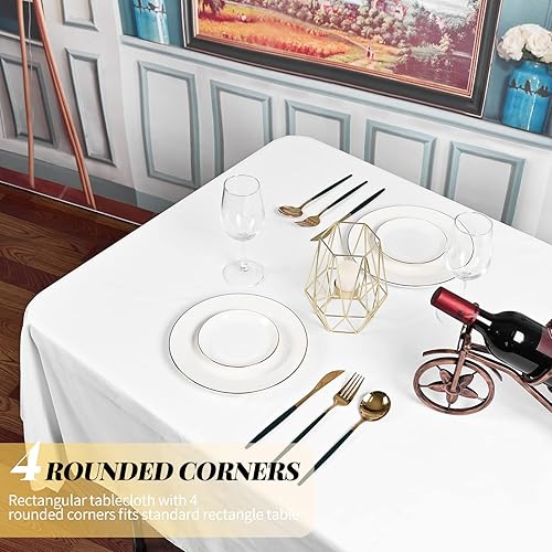Miniatura 4 de Paquete de 12 manteles rectangulares de poliéster de 60 x 126 pulgadas, color blanco para mesas rectangulares de 8 pies, mantel de tela lavable para