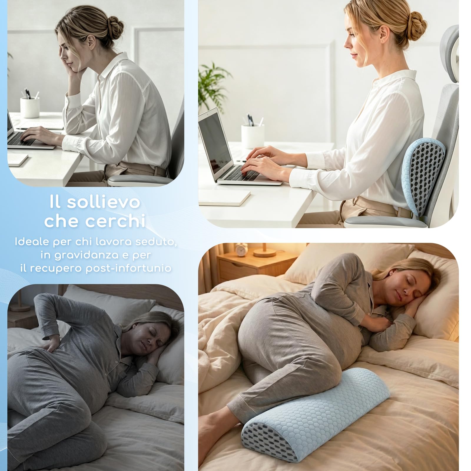 Cuscino Gambe Ginocchia per Dormire a Mezzaluna, Cuscino Lombare Ergonomico in Memory Foam per Dormire Lateralmente Morbido Supporto, Alleviare il Dolore, Sfoderabile e Lavabile (Bianco)