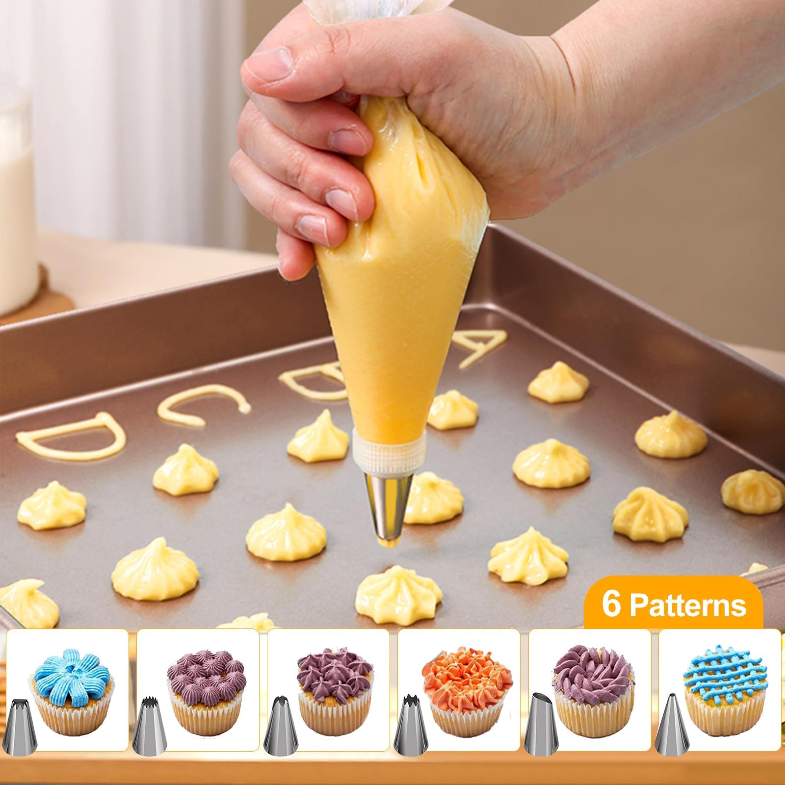Soodyoow 100 Pezzi sac à Poche, sac à Poche USA e Getta, sac a Poche Professionali, Set Pasticceria, 6 Beccucci, 2 Adattatori, 3 Cinturini per Sigillatura a Tenuta, Perfetti per Decorare Torte e Bisco
