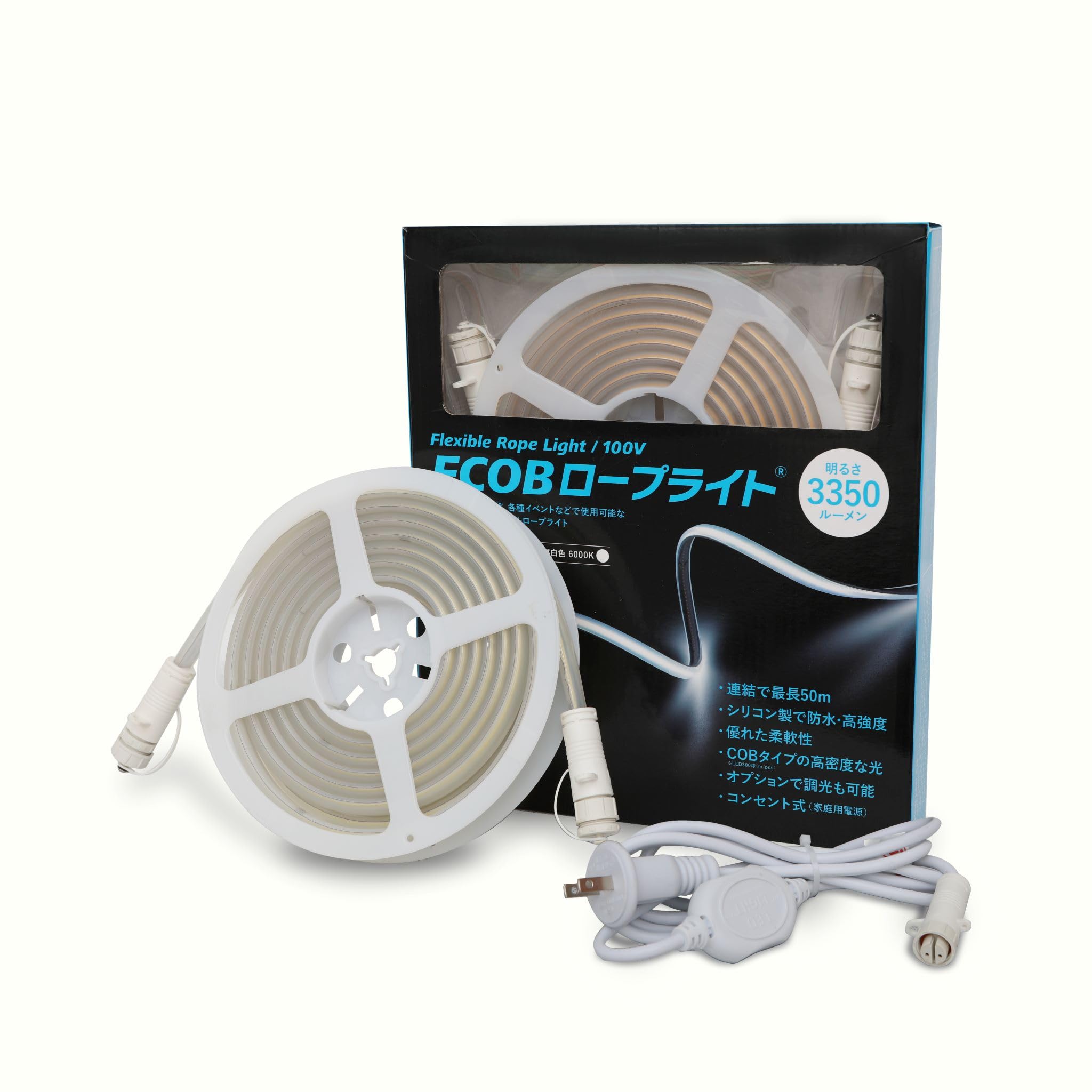 Amazon.co.jp: F-COB ロープライト5m（昼白色 6000K）防水100V 専用
