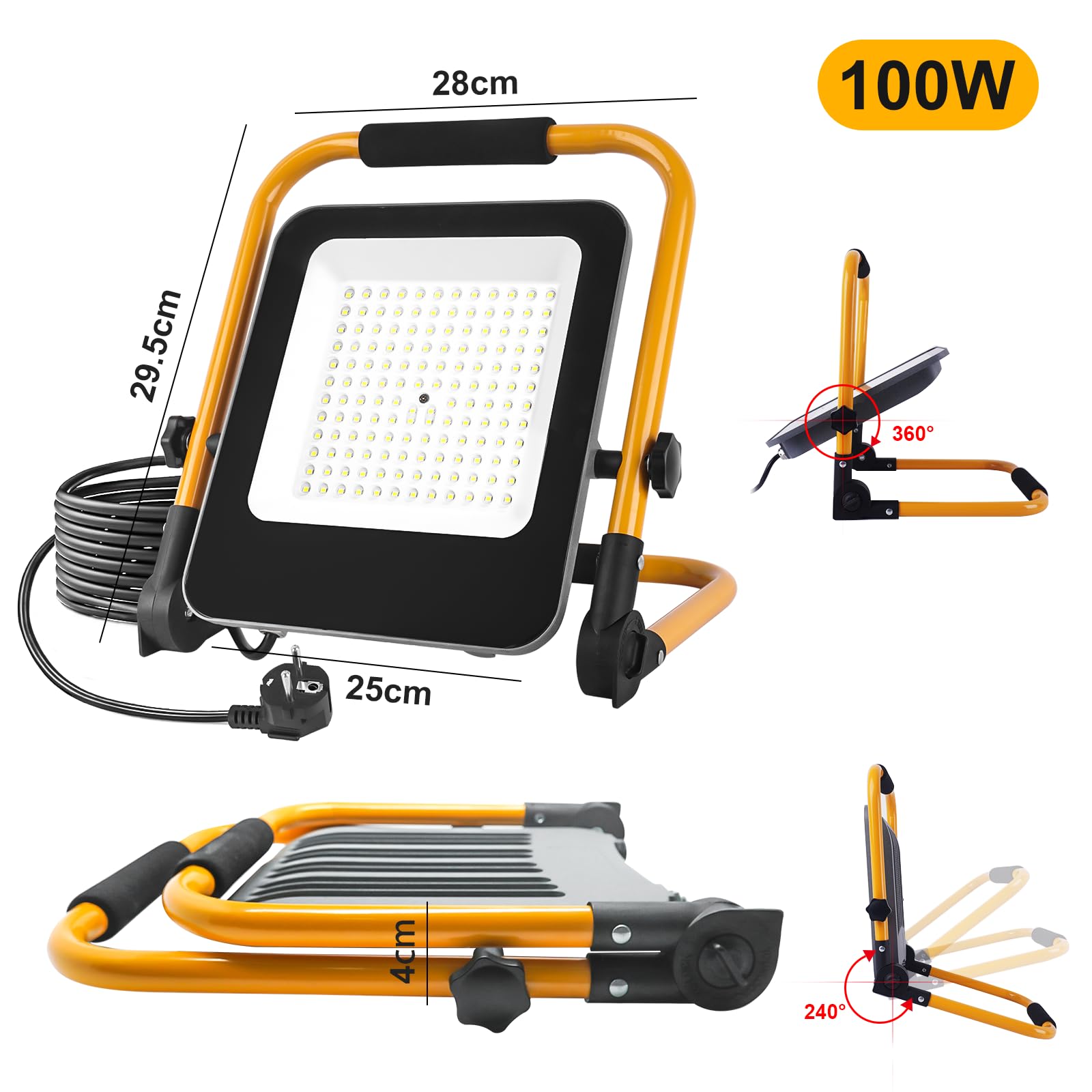 LED Baustrahler 100W, 5pcs Superhelle Arbeitsleuchte Flutlicht mit Stecker, 6000K Tragbares Baustellenlampe Strahler mit 2M Kabel, Werkstattlampe Arbeitsscheinwerfer für Werkstatt, Garage