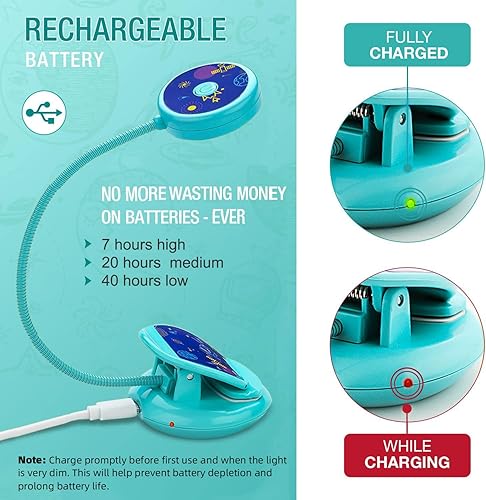 Vista 11 de Vekkia Bonita luz recargable para libros, luces con clip para el cuidado de los ojos para leer en la cama, 3 colores y 3 brillos, 1.8 onzas ligeras