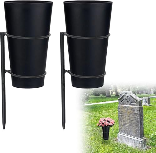 Metal Cemetery Vases Flower Holder with Spikes Memorial vases for Grave Vase Decorations for Cemetery Vase Flower Holder for Memorial Grave Lawn Yard Funeral Headstone Decor with Freely DIY (2)