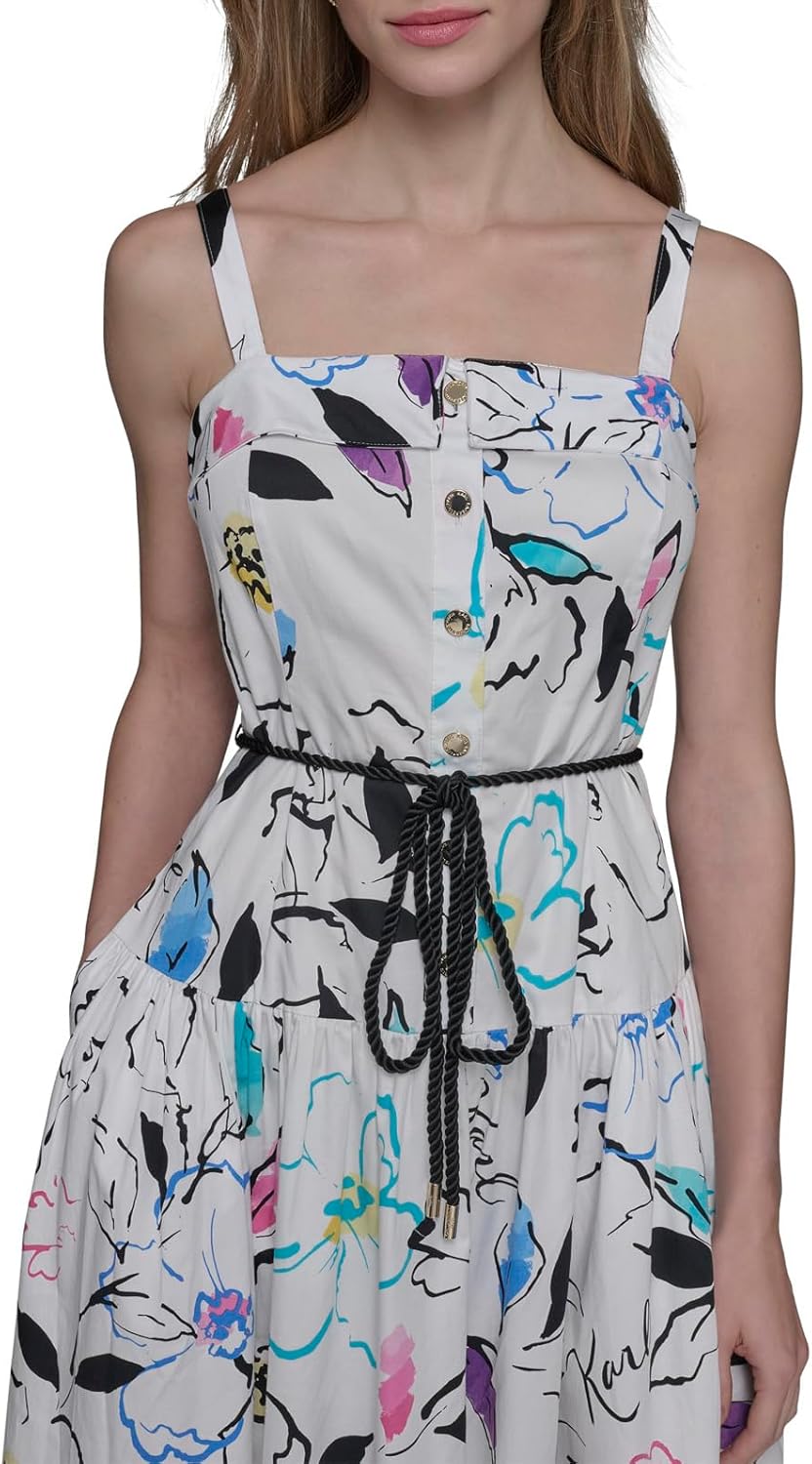Karl Lagerfeld Womens Sleeveless Rope Belt A-line Maxi Dress - Image 5