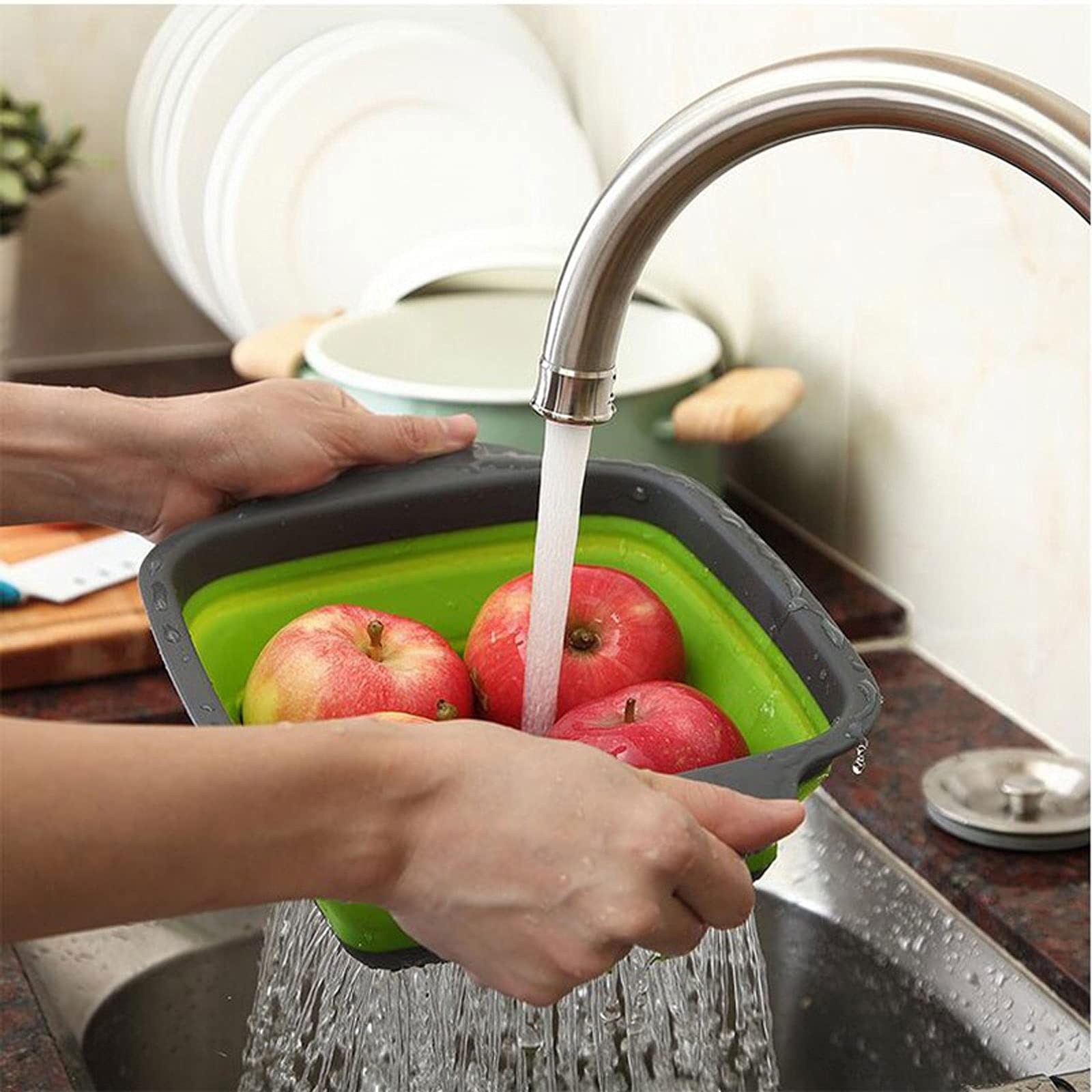 Scolapasta pieghevole per lavello, per frutta e verdura, scolapasta portatile in silicone, scolapasta pieghevole, utensili da cucina (rosso)