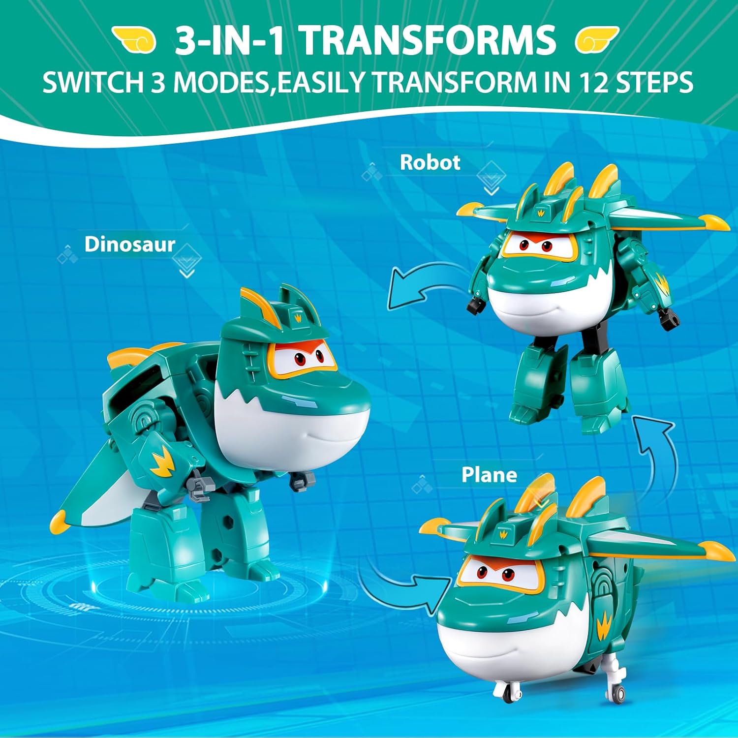 Super Wings Transformable Toys, 5 in Sally and Tino Dinosaur Airplane Transfomming Figures Toys Set, 2 in 1 Mode Rescue Bots Toy for 3-5 Year Old Boys Girls, Plane Toy for Toddlers Kids Age 3 4 5 6
