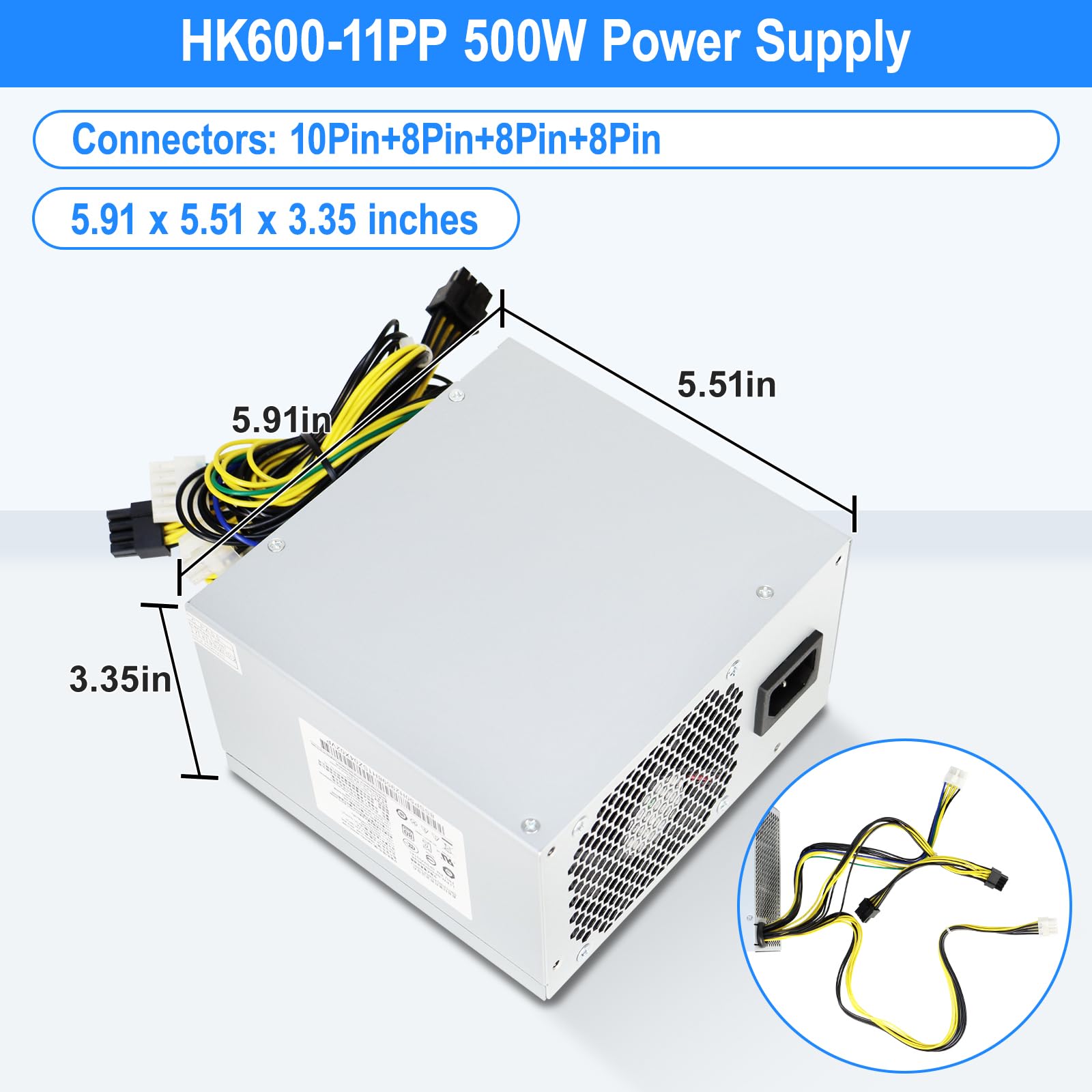 Actualizado 500 W HK600-11PP Compatible con Lenovo P330, P340, P350, P328, P310, M930T, T4900K, PCK010, FSK010, 5P50V03181, 5P50V03218, SP50H29598 y FSP600-60AGPAA. Fuente de alimentación conmutada.
