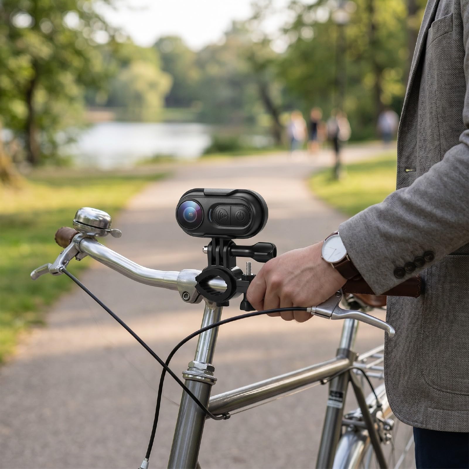 Jectse Action Camera Indossabile 4K, Fotocamera Sportiva Leggera con WiFi e Custodia di Ricarica da 2500 mAh per Supporto per Casco da Ciclismo