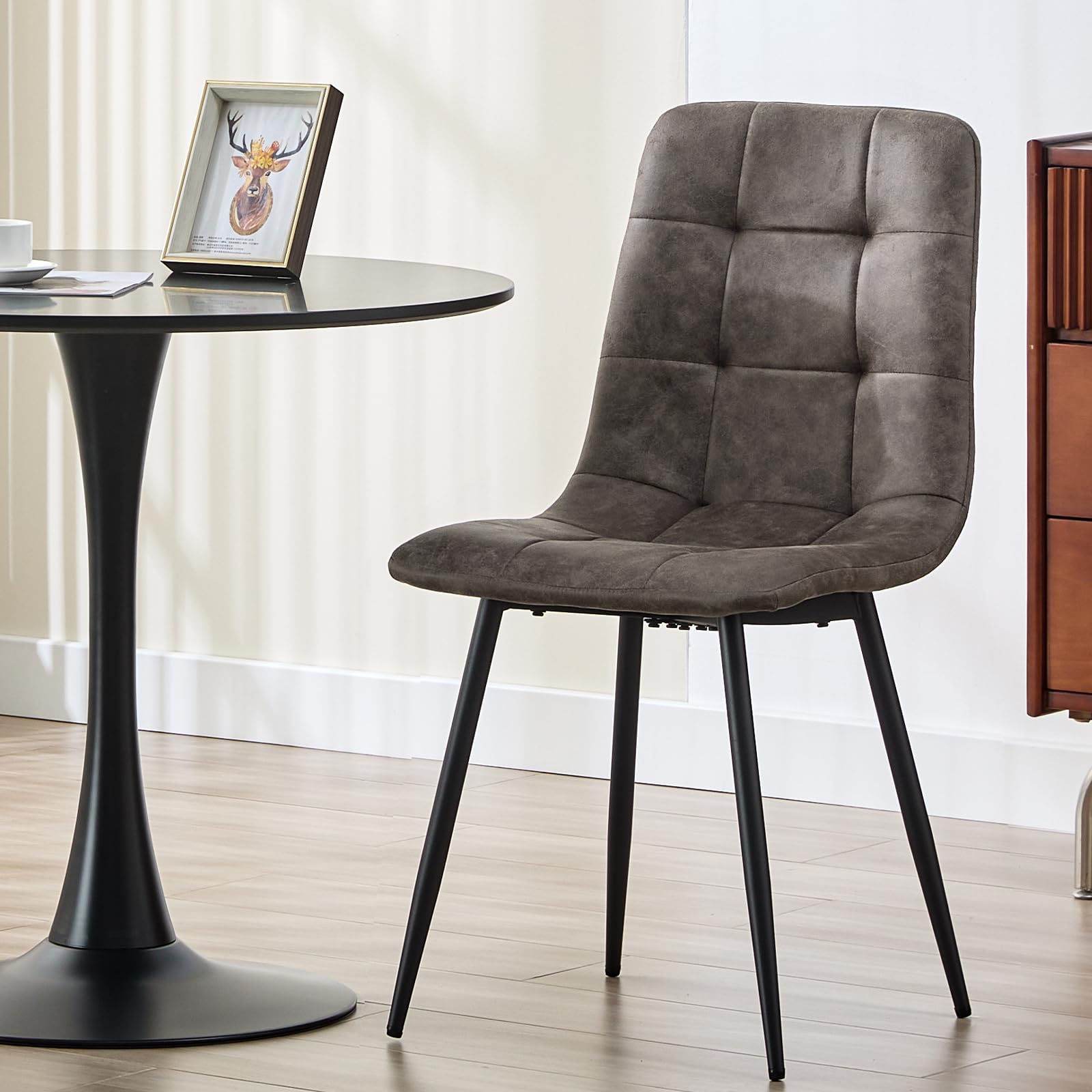 LEWE Sedie Sala da Pranzo set da 4, Sedia da Cucina con Struttura in Metallo, Sedia da Soggiorno Imbottita con Seduta in Tessuto Tecnico, per Sala da Pranzo, Soggiorno, Cucina, Camera da Letto