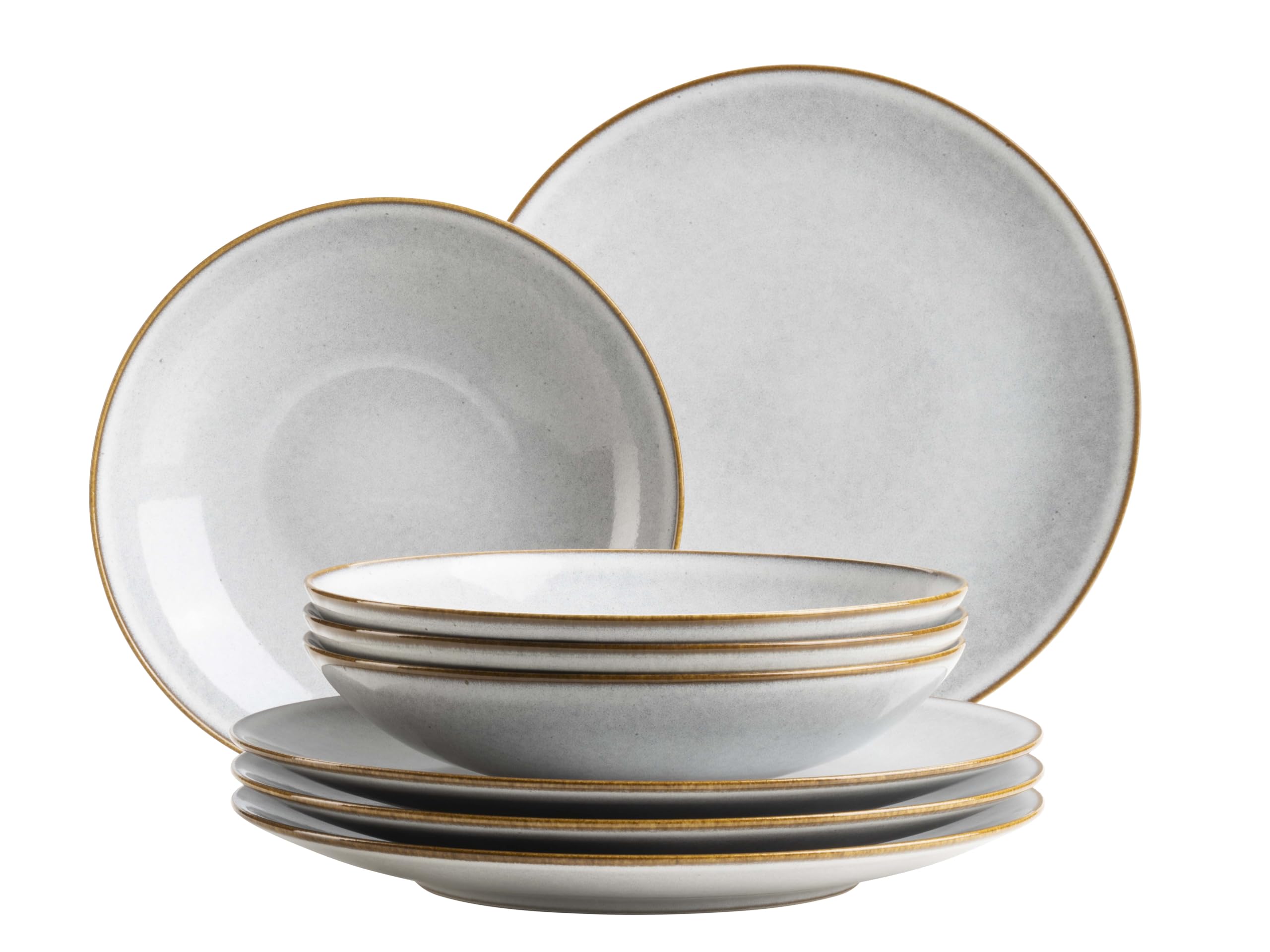 Mäser Serie Smokys Geschirr-Set für 4 Personen, 8 teiliges Tafelservice im Scandi Look, Steinzeug, weiß