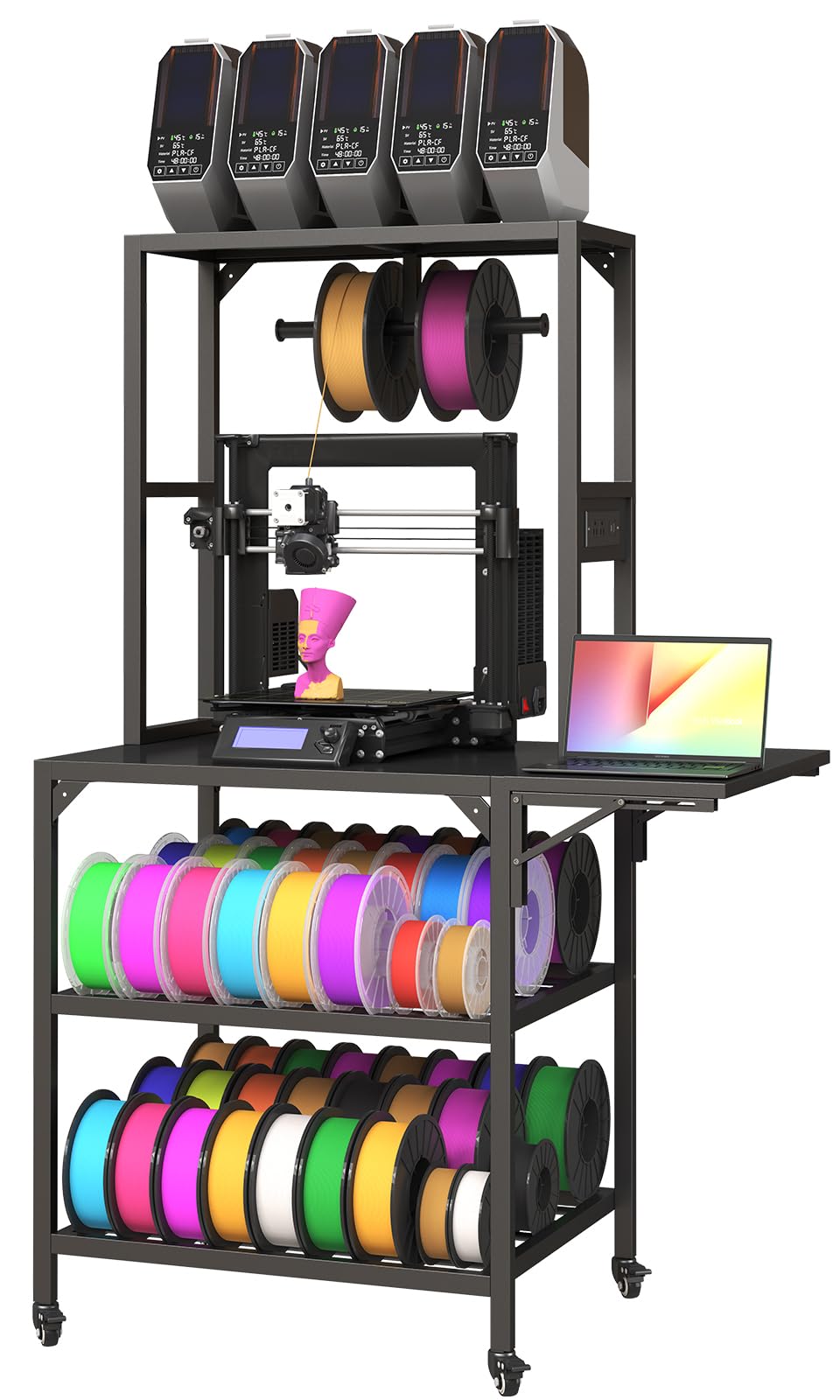 Supporto per stampante 3D con vassoio per filamenti e ruote, stabile a 2 livelli, supporto da tavolo con supporto per bobina a T, per casa, ufficio, officina, studio di stampa 3D, adatto per la