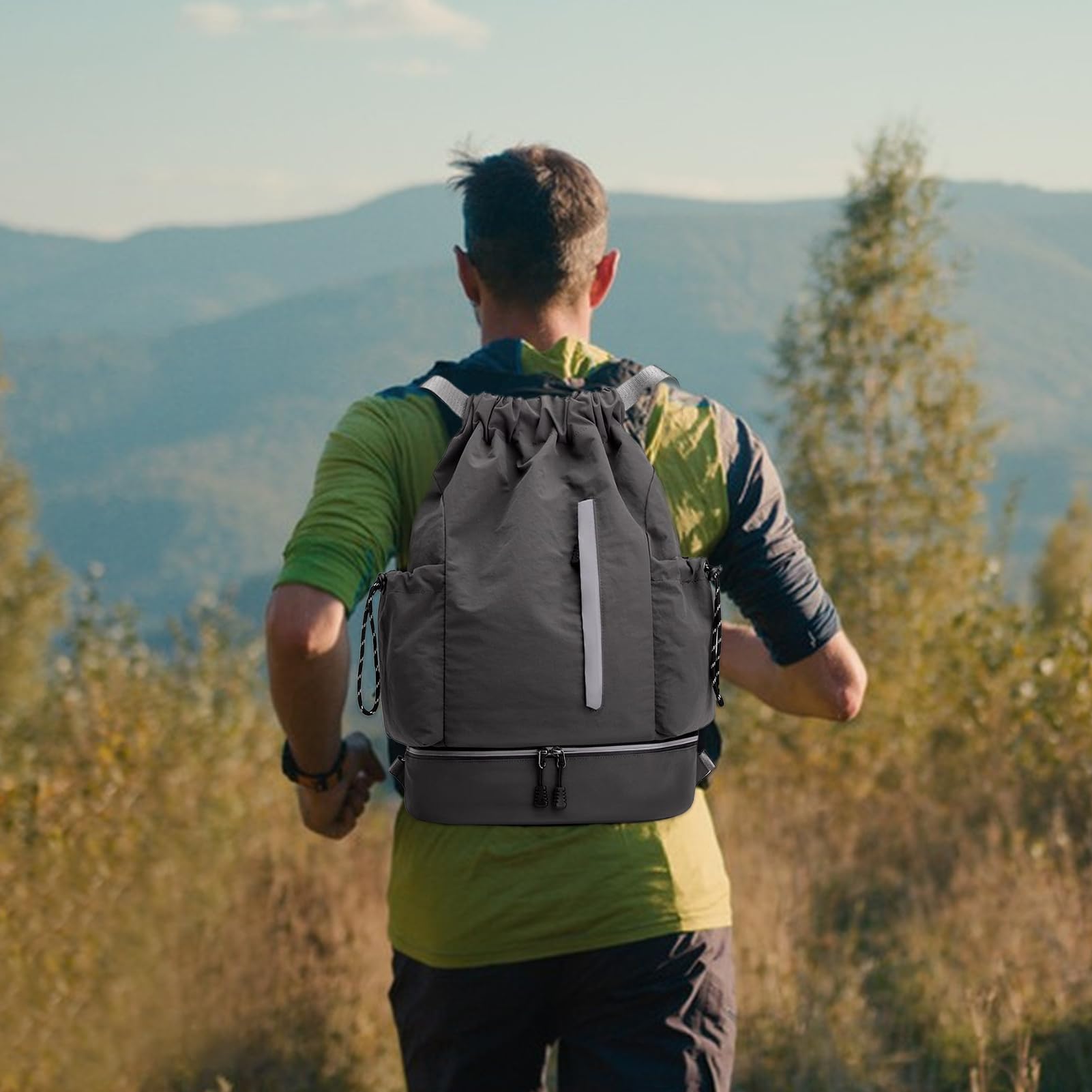 Rucksack mit Kordelzug, große Kapazität, Reiserucksäcke, wasserdichter Rucksack mit stabiler Kordel, ideal für Fitnessstudio, Fitness, Wandern, Basketball, Fußball, Picknick, Alltag, 46 x 34