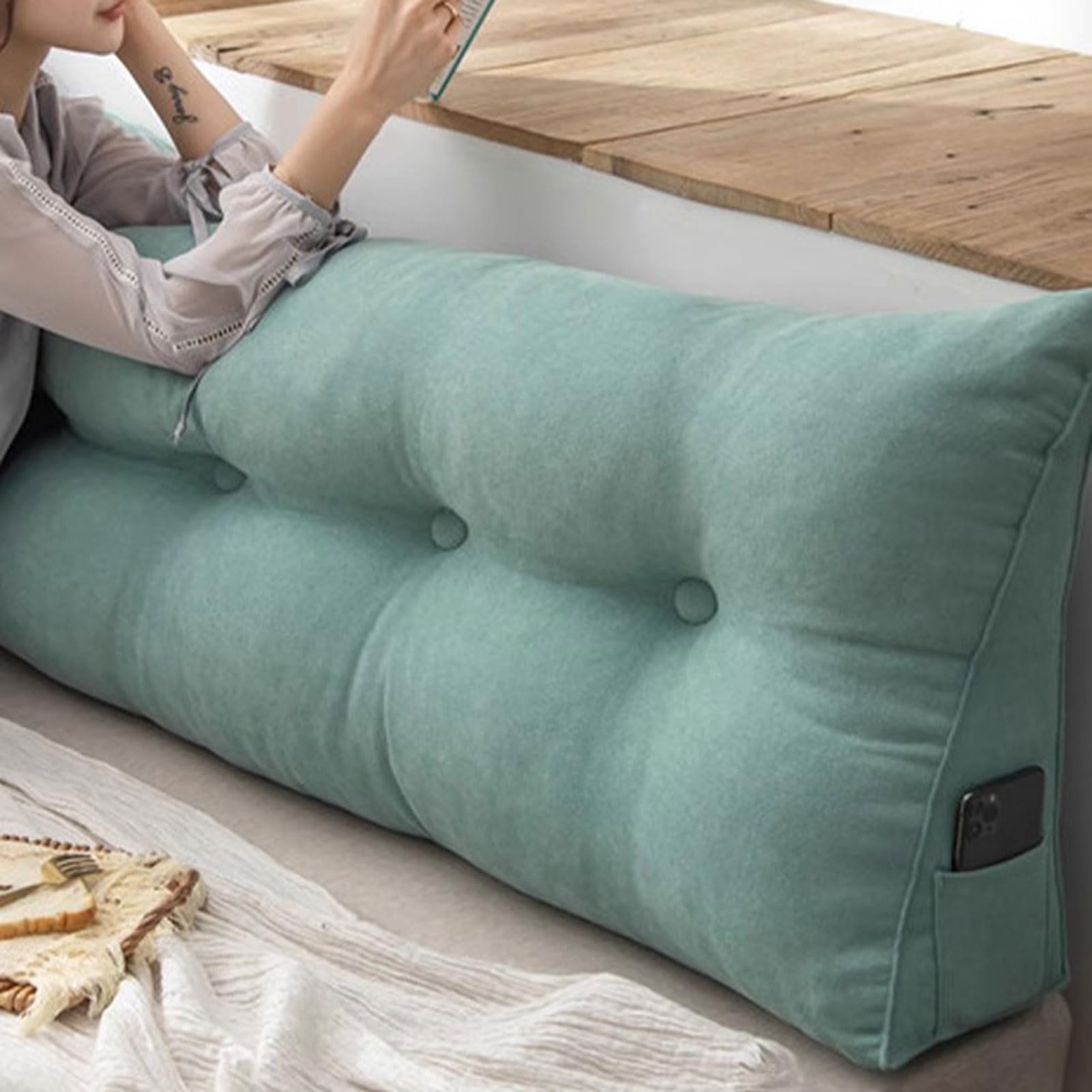 Almohada Triángulo, Almohada de Lectura de Cabecera, Cojín de Lectura, Cojín de Respaldo para Sofá, Cojín Lumbar, Almohada en Forma de Cuña para Dormitorio (5 80cm)