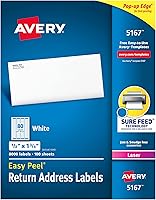 Avery Sure Feed Printable Return Address Labels 0.5x1.75 Inch White 8000 Pack (05167) Jam-Free Bulk Mailing