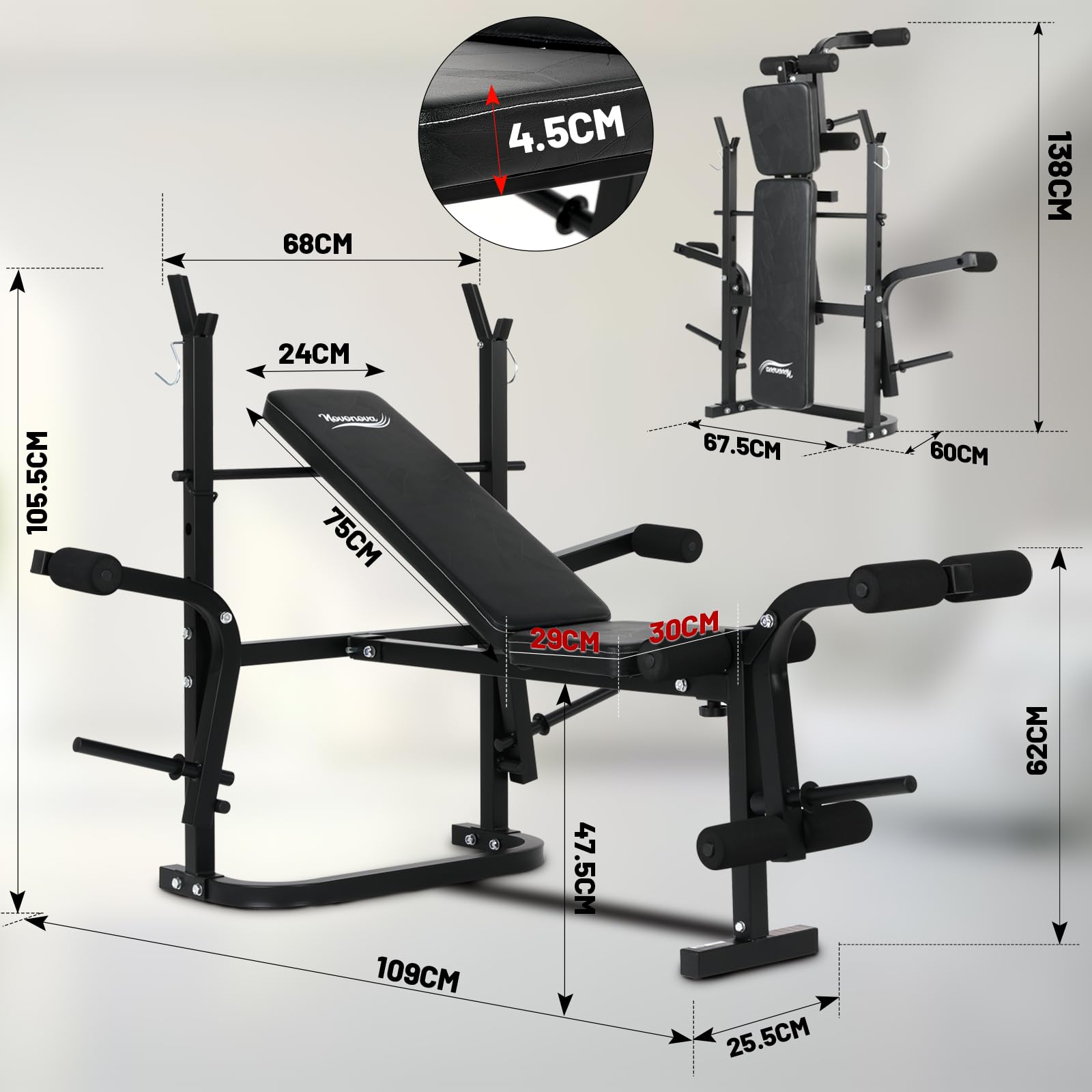 Banc de Musculation Complet Multifonction-Extension Jambe&Butterfly&Banc de Musculation Pliable&Support pour Haltères, Banc Musculation Complet/Banc Developper Coucher Fitness Pliable