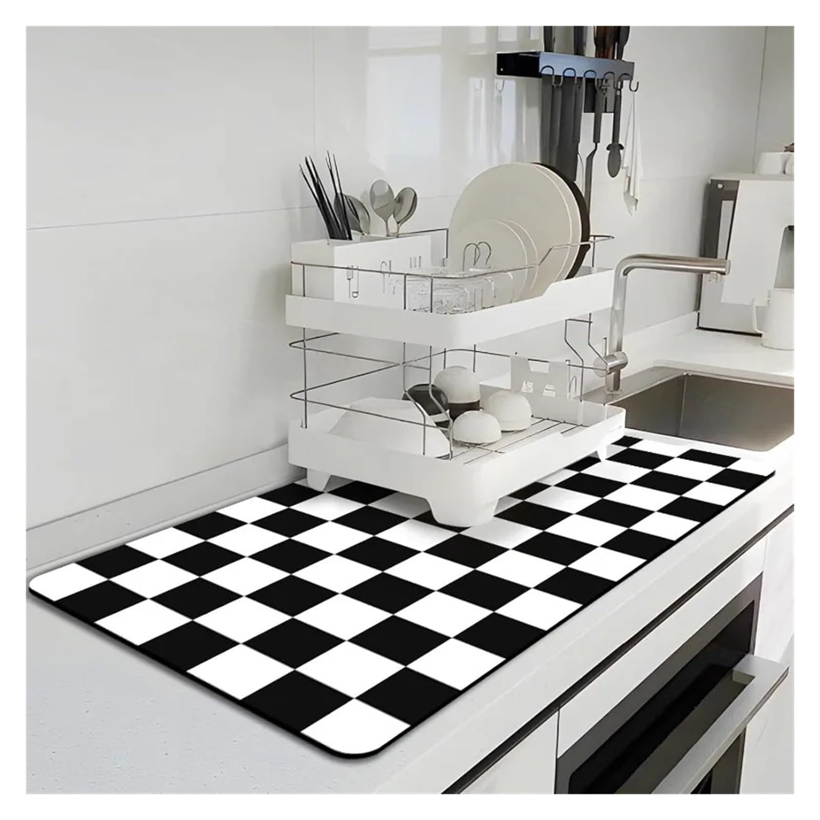 Tapis De Bar Tapis de séchage vaisselle rétro avec support en caoutchouc