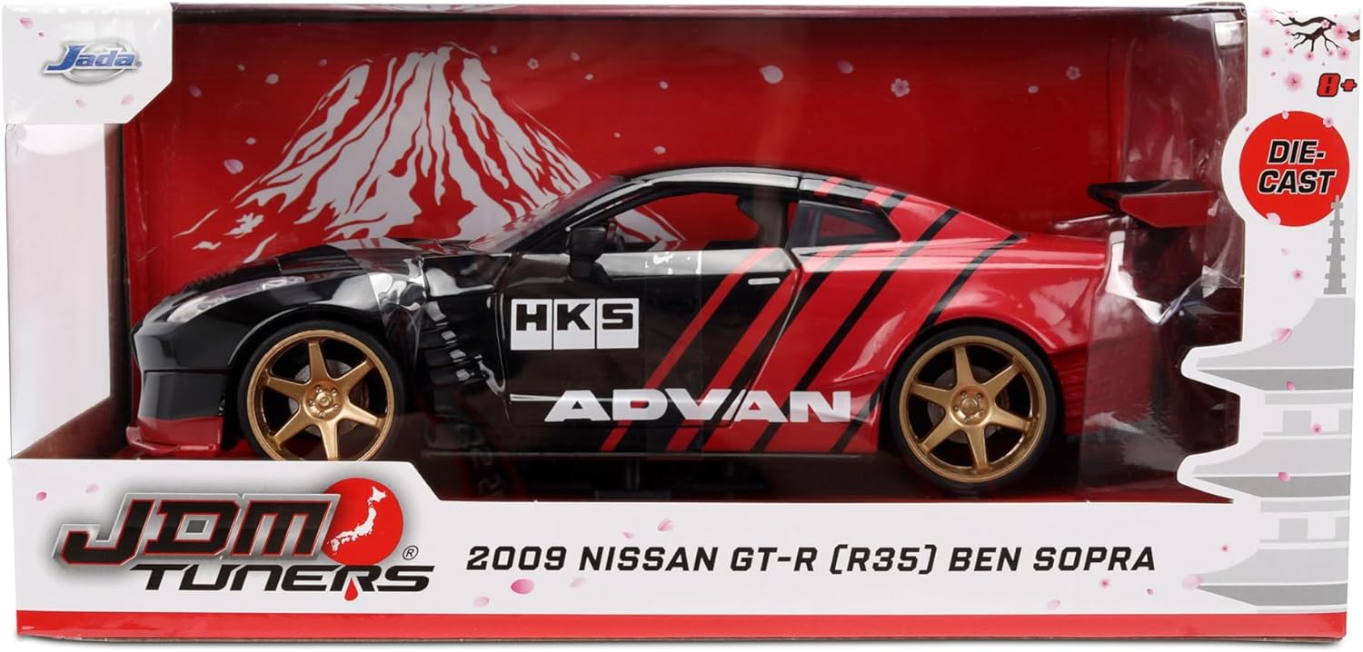 Jada 2009 Nissan GT-R Ben Sopra HSK Advan, Black/Red Toys 37022-1/24 Scale Diecast Model Car