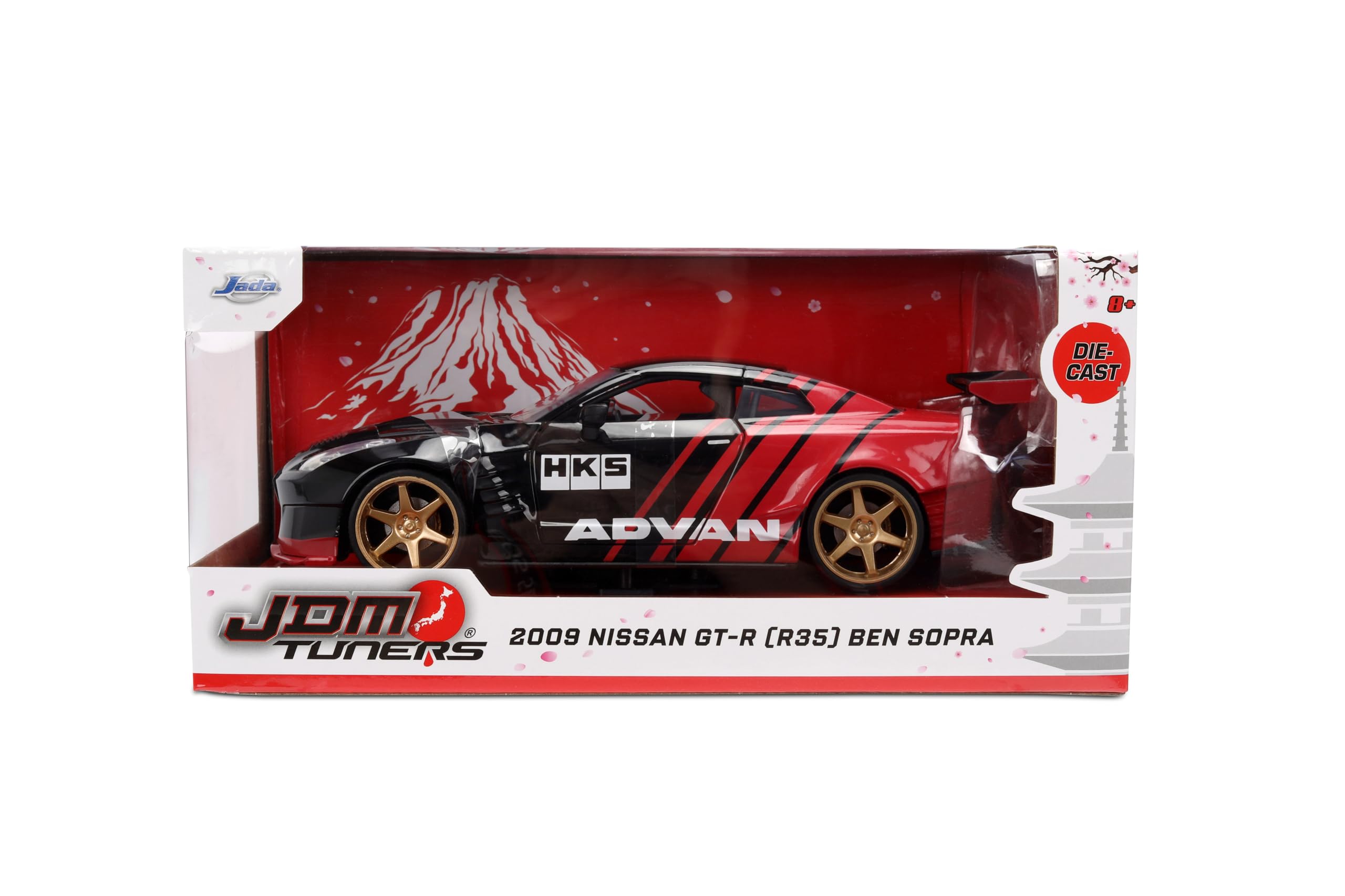 Jada 2009 Nissan GT-R Ben Sopra HSK Advan, Schwarz/Rot Toys 37022-1/24 Druckguss-Modellauto