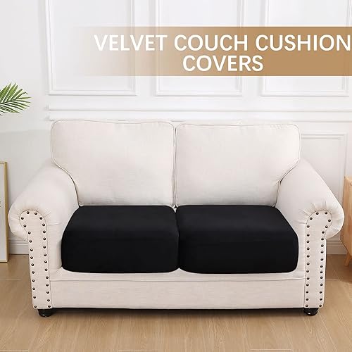 Vista 27 de hyha Fundas de cojín de terciopelo para sofá, fundas elásticas para asiento de sofá modular, en forma de L para sofá seccional, funda de cojín suave