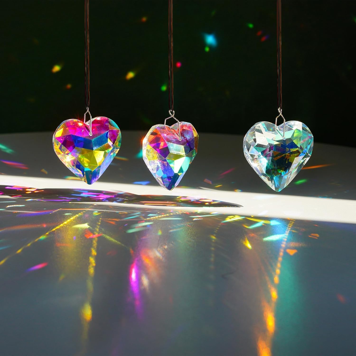 2 acchiappasole a forma di cuore di cristallo per finestra Suncatcher cristallo acchiappasole ciondolo arcobaleno creatore cristallo da appendere decorazione finestra acchiappasole giardino