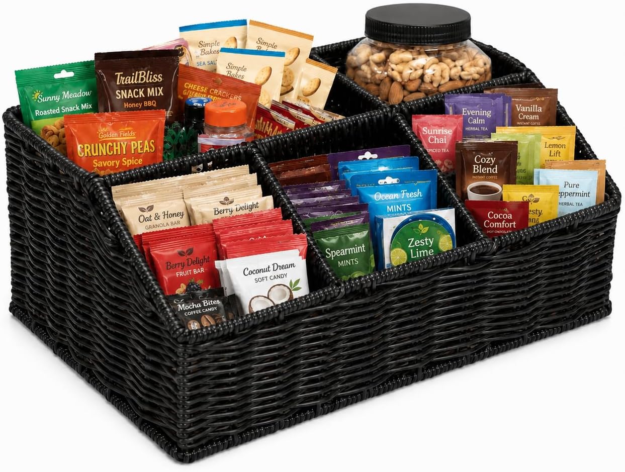 Snack Organizer with 5-Compartment Rack Snack Bar Station for Pantry Counter, Snack Storage Shelf with Removable Bins and Labels, Pantry Organizers and Storage for Kitchen or Office