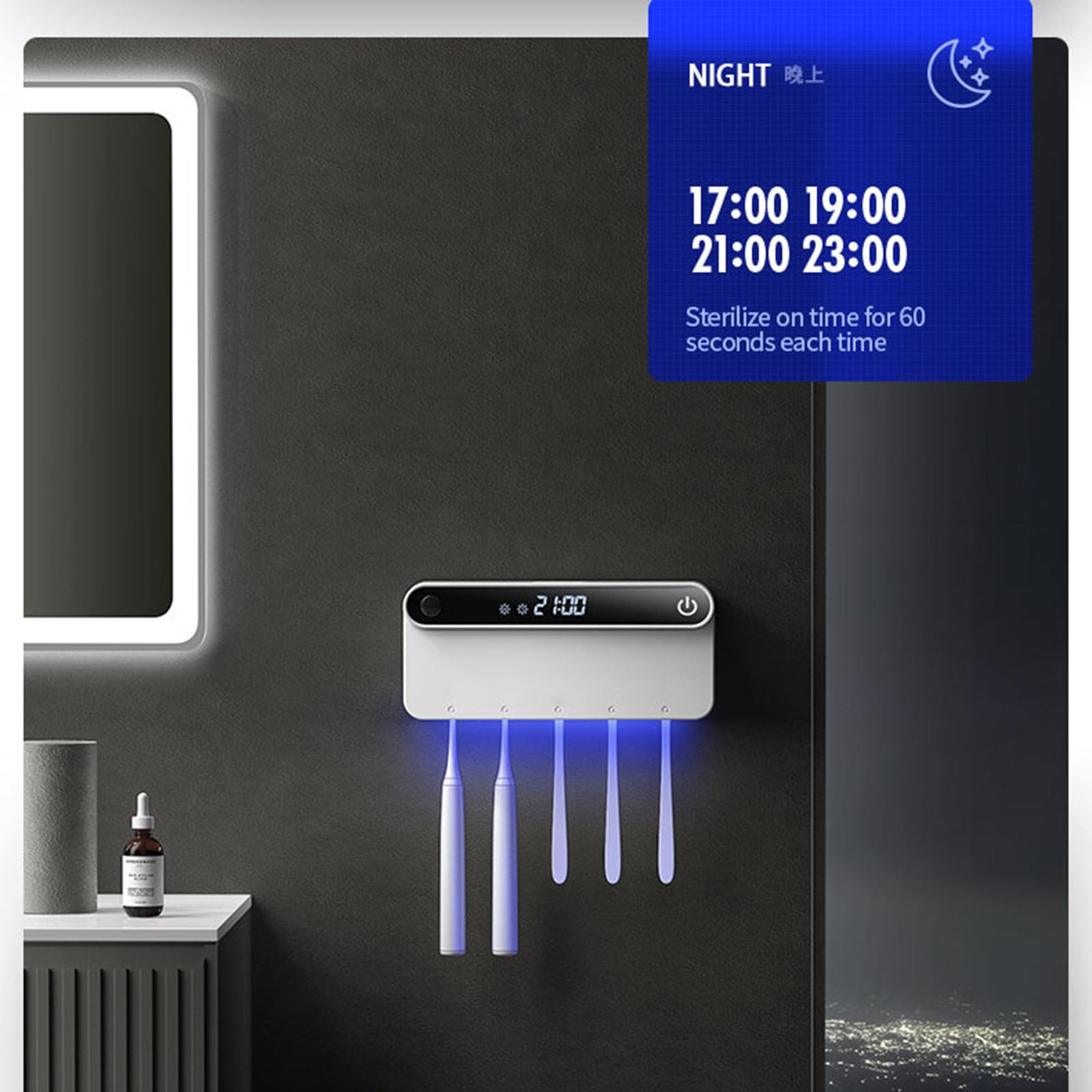 Soporte Inteligente Para Cepillo De Dientes, Temporizador Para Inodoro, Desinfección UV, Soporte Para Cepillo De Dientes, Accesorios De Baño Para El Hogar,Black